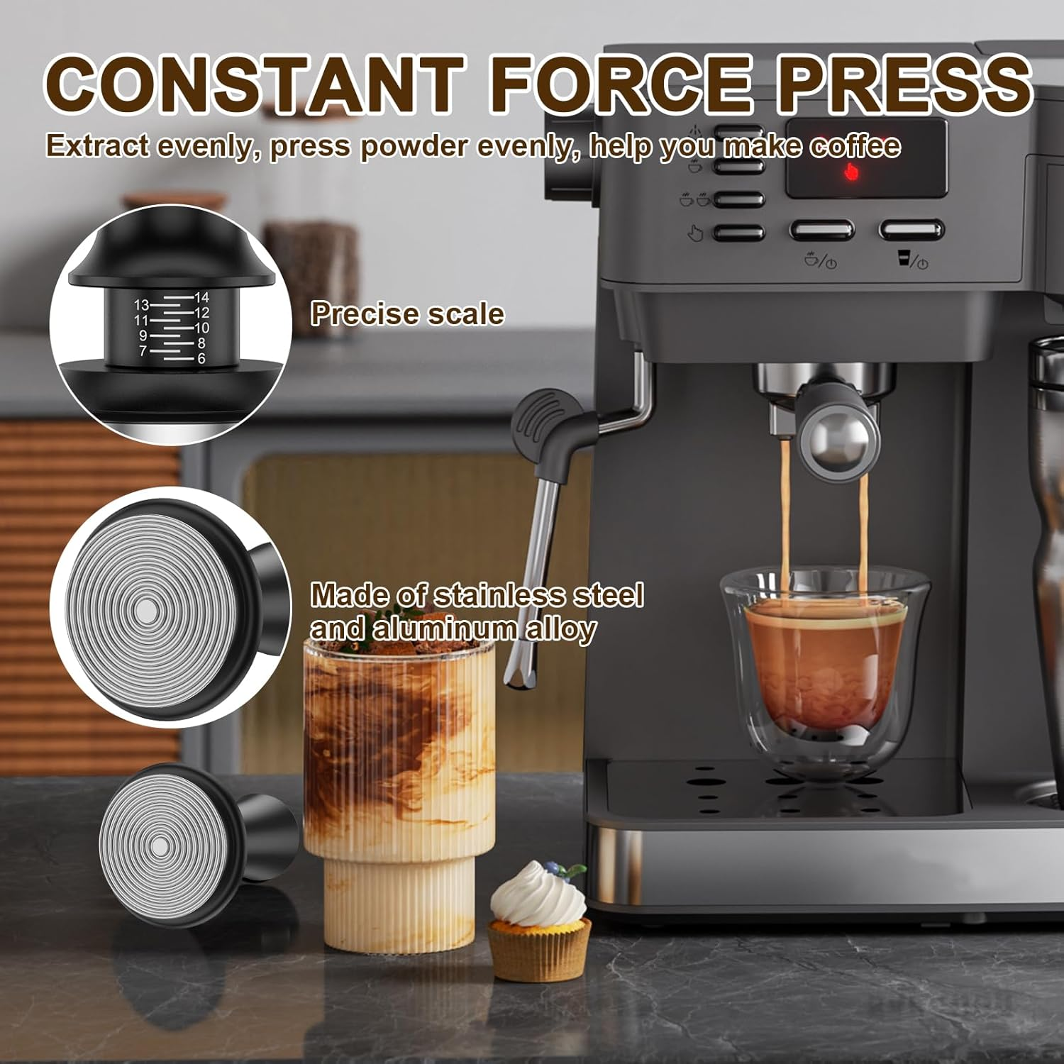 Coffee Tamper Set 51Mm Espresso Accessories Kit, Stainless Steel Spring Loaded Calibrated Adjustable Fits Espresso Coffee Machines and 51 Mm Portafilters image number 1