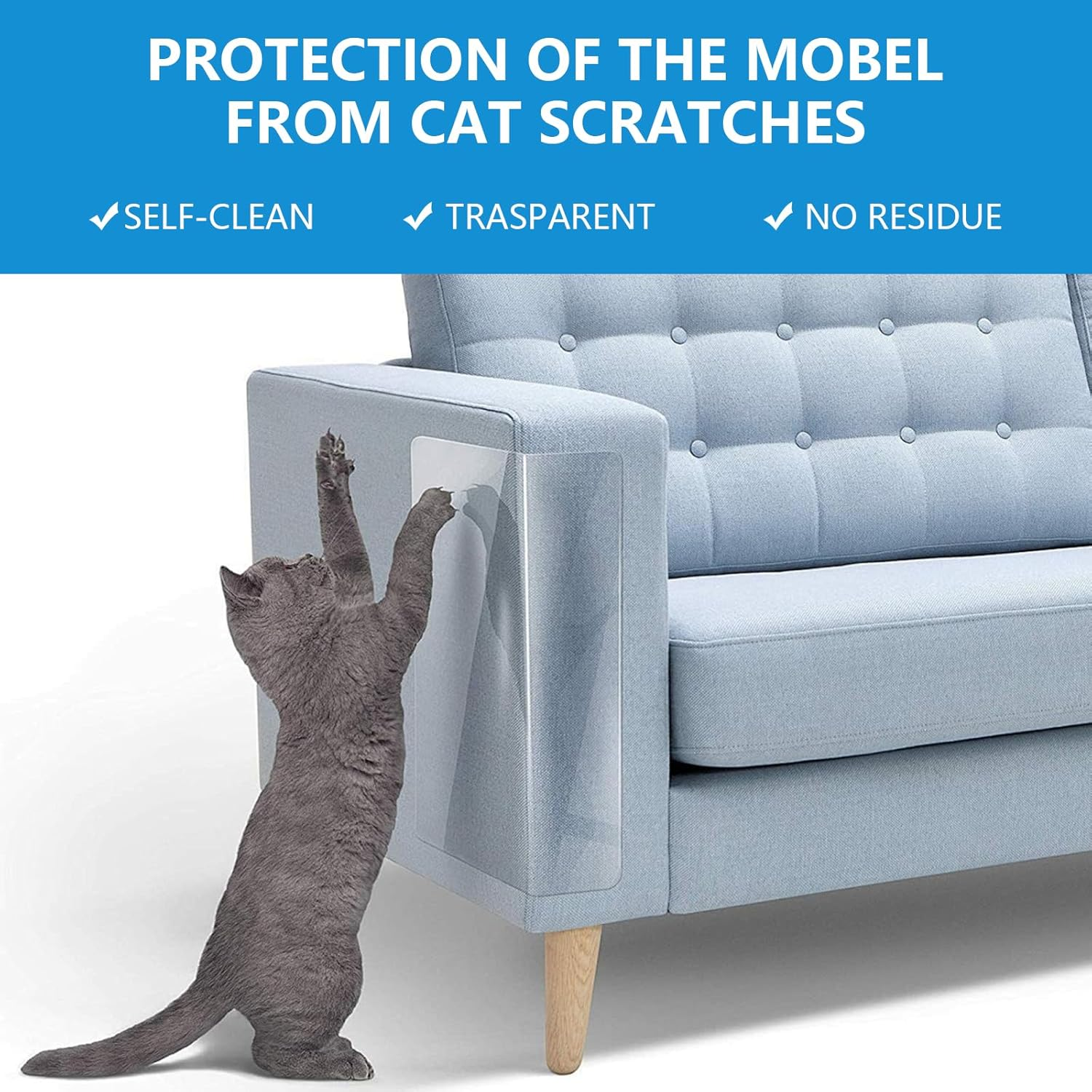 APACALI Pack of 2 Cat Scratch Protection Film, 30 X 300 Cm, Scratch Protection for Cats, Self-Adhesive Scratch Protection Film, Transparent, Anti-Scratch Film for Cats for Furniture, Couch, Door, image number 4