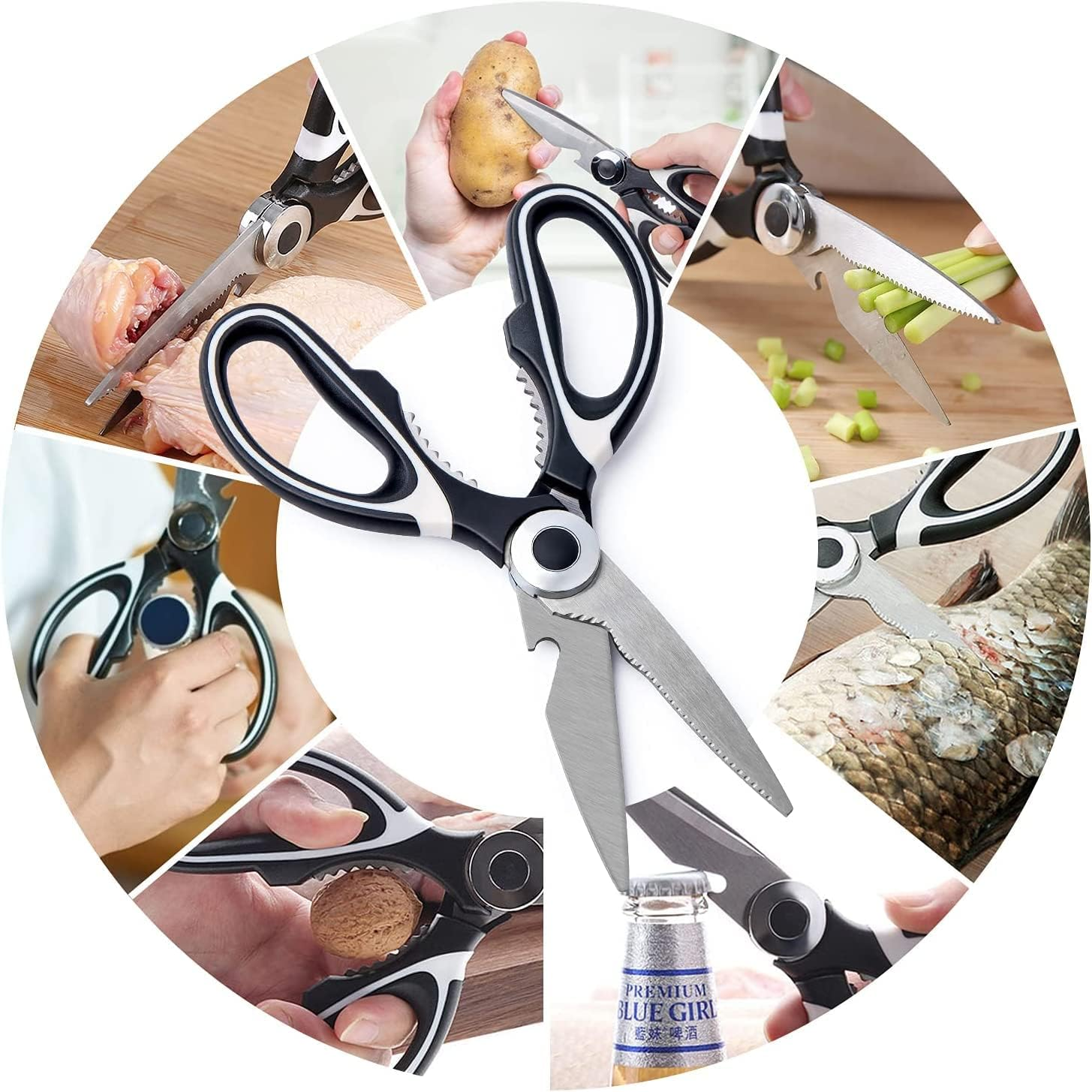 Miluoou Kitchen Scissor, 2-Packs Kitchen Scissor Heavy Duty Meat Shears, Ultra Sharp Stainless Steel Multi-Purpose Scissors for Cutting Meat, Chicken, Vegetable, Fish, Poultry, Vegetable, BBQ, Pizza image number 4