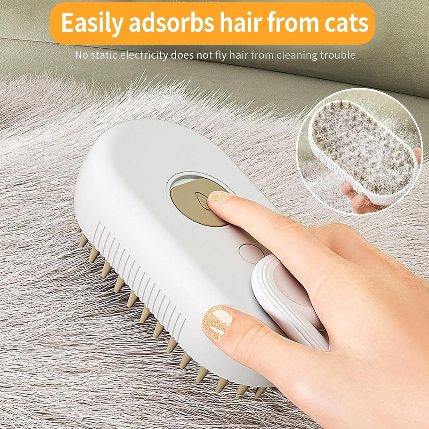 Steamy Cat Brush, 3-In-1 Cat Brush with Steam Pet Brush, Self Cleaning Steamy Cat Brush, Self-Cleaning Steaming Cat Brush, Steam Brush, Cat Brush, for Cats, Dogs, Massage (A) image number 6