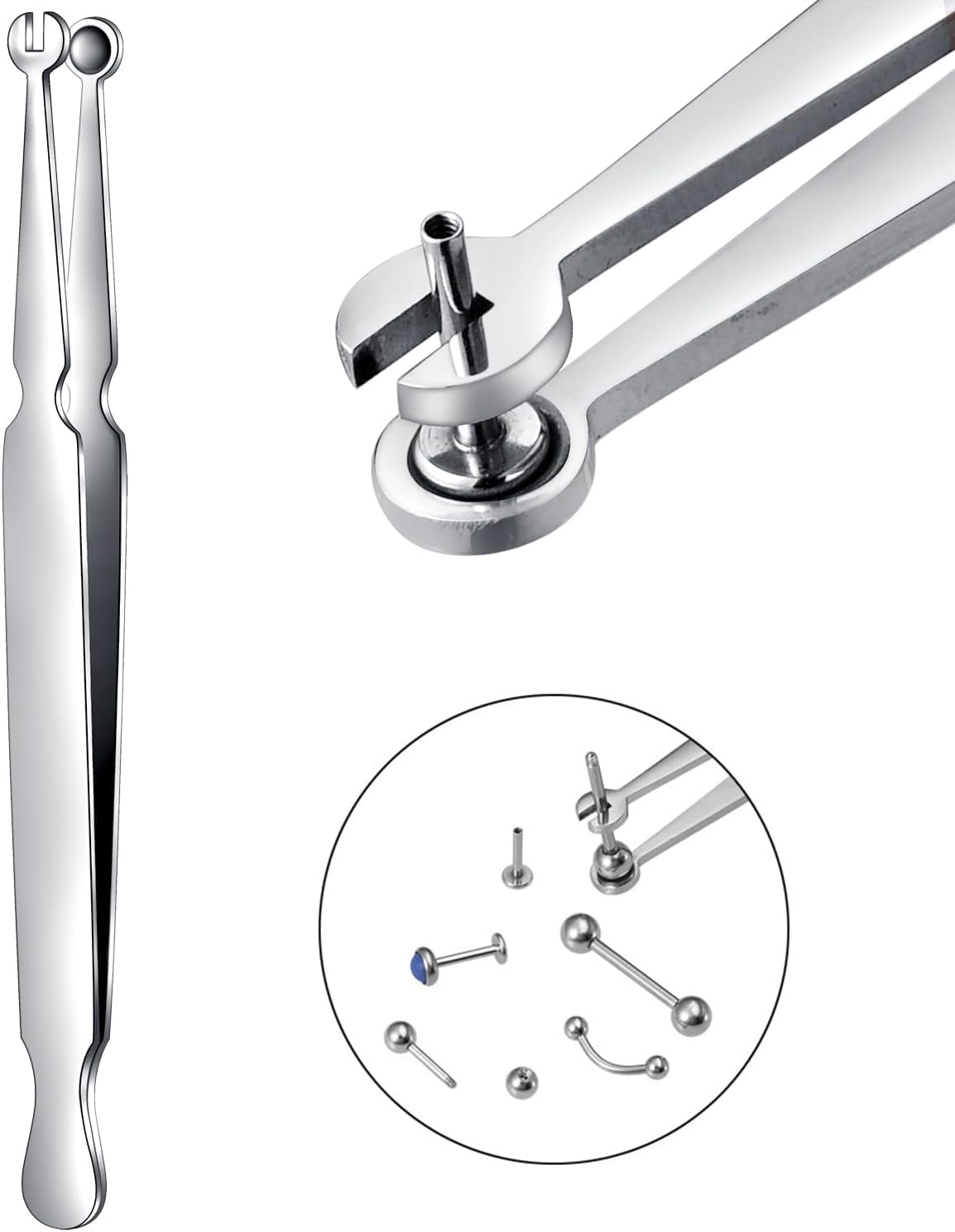 QWALIT 1Pcs Piercing Assistant Tool Barbell Jewelry Clamps Pliers Piercing Catch Stainless Steel Tweezers for Tongue Rings Labret Lip Studs Flat Back Earrings Holder Changing Jewelry Removal Tools
