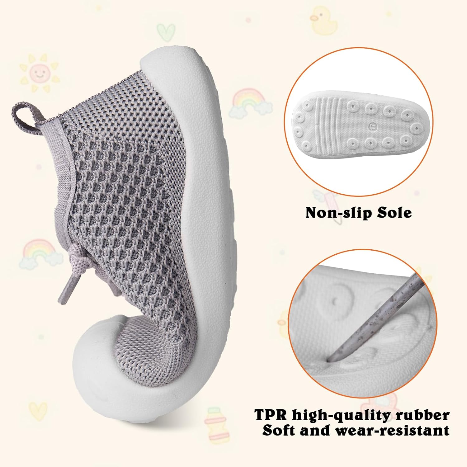 Baby Girl&Boy Toddler First Walking Shoes 6-12 Months Size 3 Black Barefoot Slip on Wide Toe Box Shoes Soft Footmates Casual Tennis Indoor Flexible Learning to Walk Rubber Sneakers image number 2