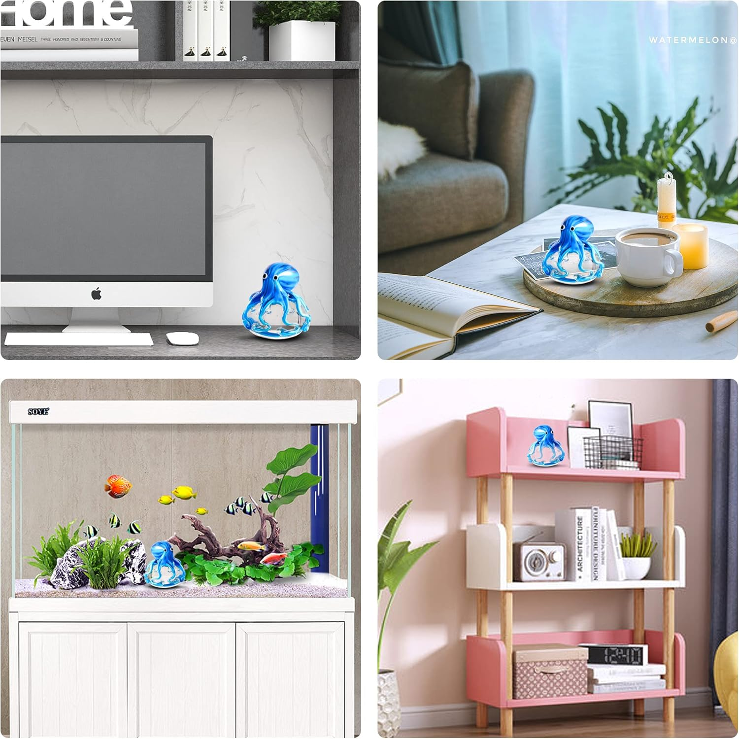 EUSTUMA Hand Blown Glass Octopus Figurine Ornament,Sea Animal Ornament for Fish Tank Aquarium,Sea Animals Collection for Birthday Gift,Glass Office Paperweight for Desk. image number 4