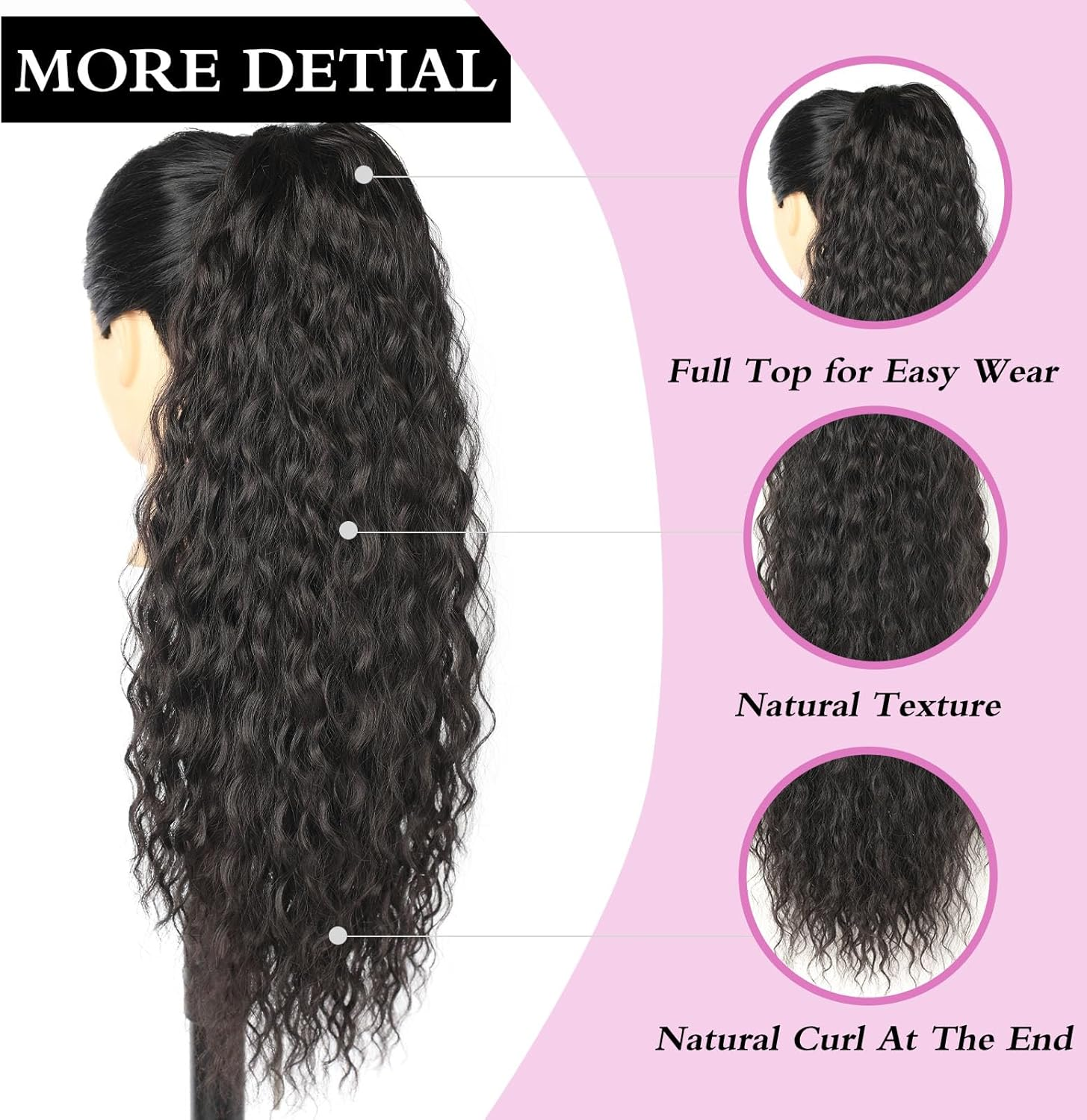 Samtress Ponytail Extension, 24 Inches, Long Curly Wavy Drawstring Ponytail Hair Extensions, Hairpiece Clip in for Daily Use Party for Women (#Black) image number 5