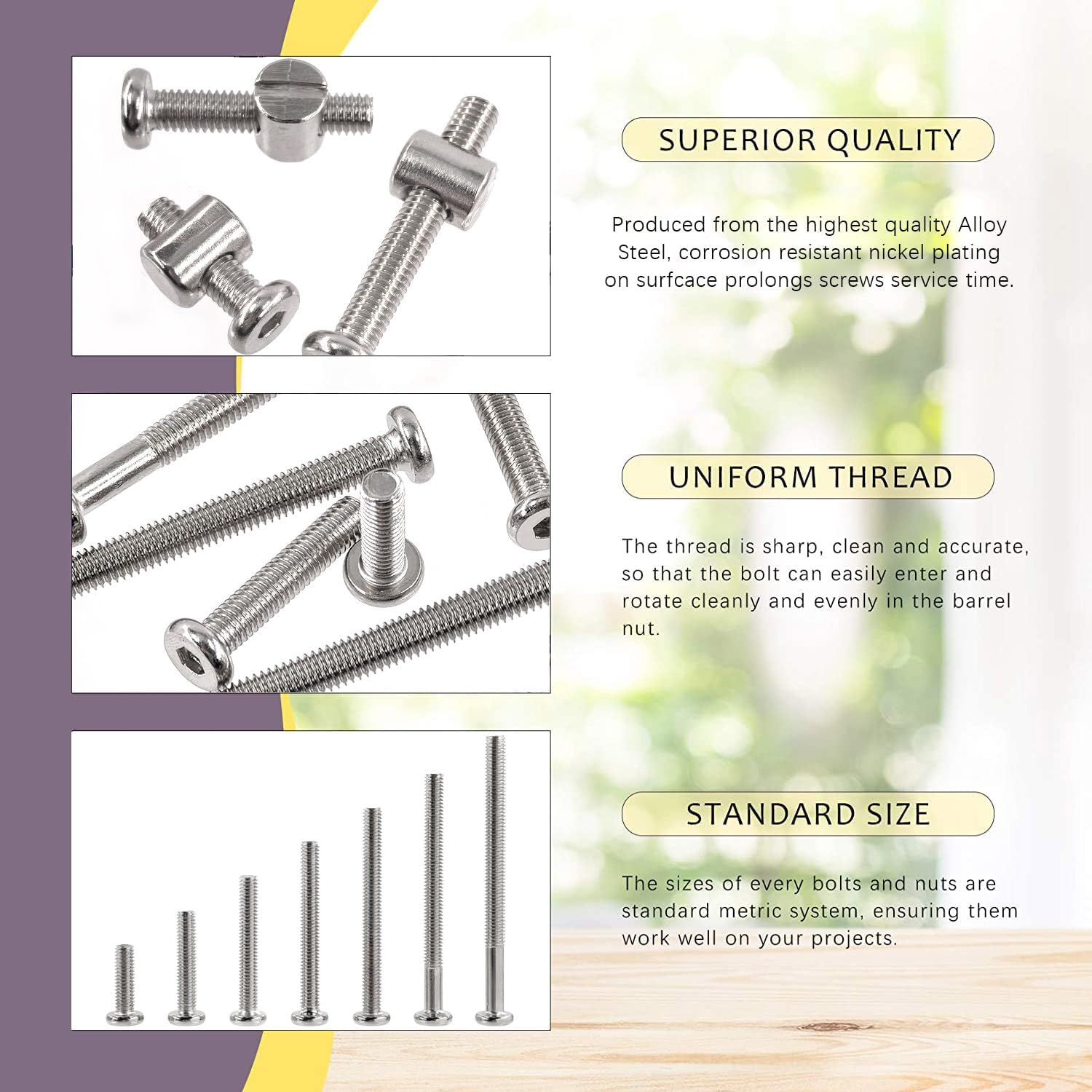 Swpeet 85Pcs M6 20/30/40/50/60/70/80Mm Nickel Plated Screws Kit, Hex Socket Head Cap Crib Baby Bed Bolt and Barrel Nuts with 1Pc Allen Wrench Perfect for Furniture, Cots, Hardware Crib Screws image number 1