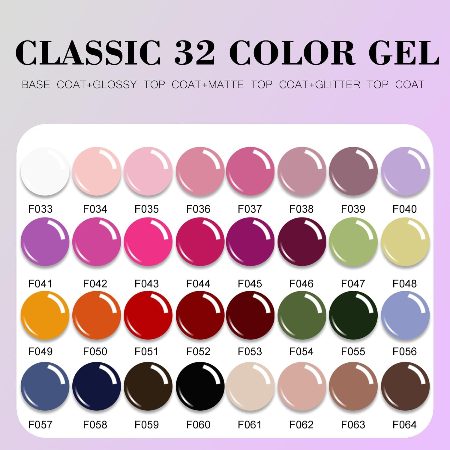 Vishine Gel Nail Polish Kit 32 Colors Classic Series Black White Red Nude Pink with 4Pcs Base and Glossy Matte Glitter Top Coat All Seasons Nails Art Kit DIY Salon at Home Manicure Set image number 3