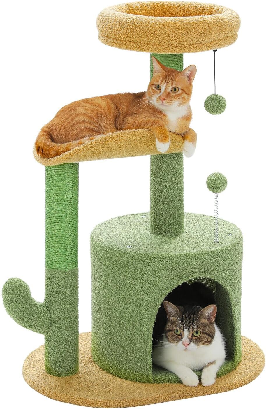 PAWZ Road Cat Tree 32 Inches Cactus Cat Tower with Sisal Covered Scratching Post, Cozy Condo, Plush Perches and Fluffy Balls for Indoor Cats,Green