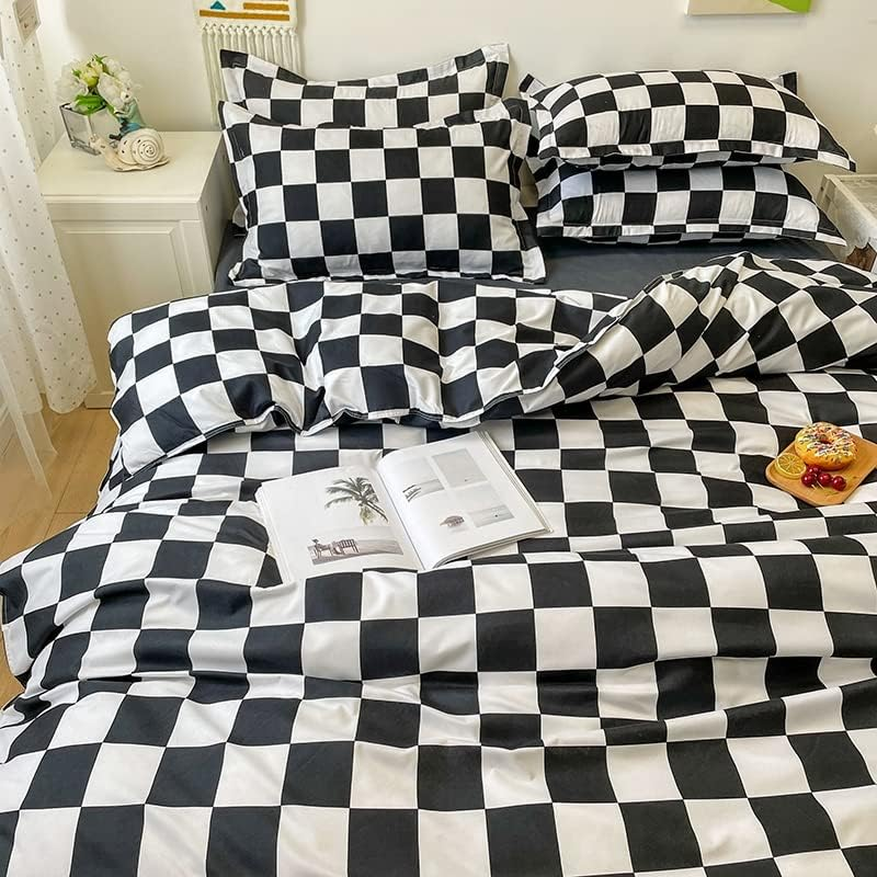 Lunoroey Checkered Duvet Cover Set King Size Black and White Checkerboard Plaid Grid Quilt Cover Geometric Microfiber Soft Bedding Set (1 Duvet Cover and 2 Pillowcases) image number 6