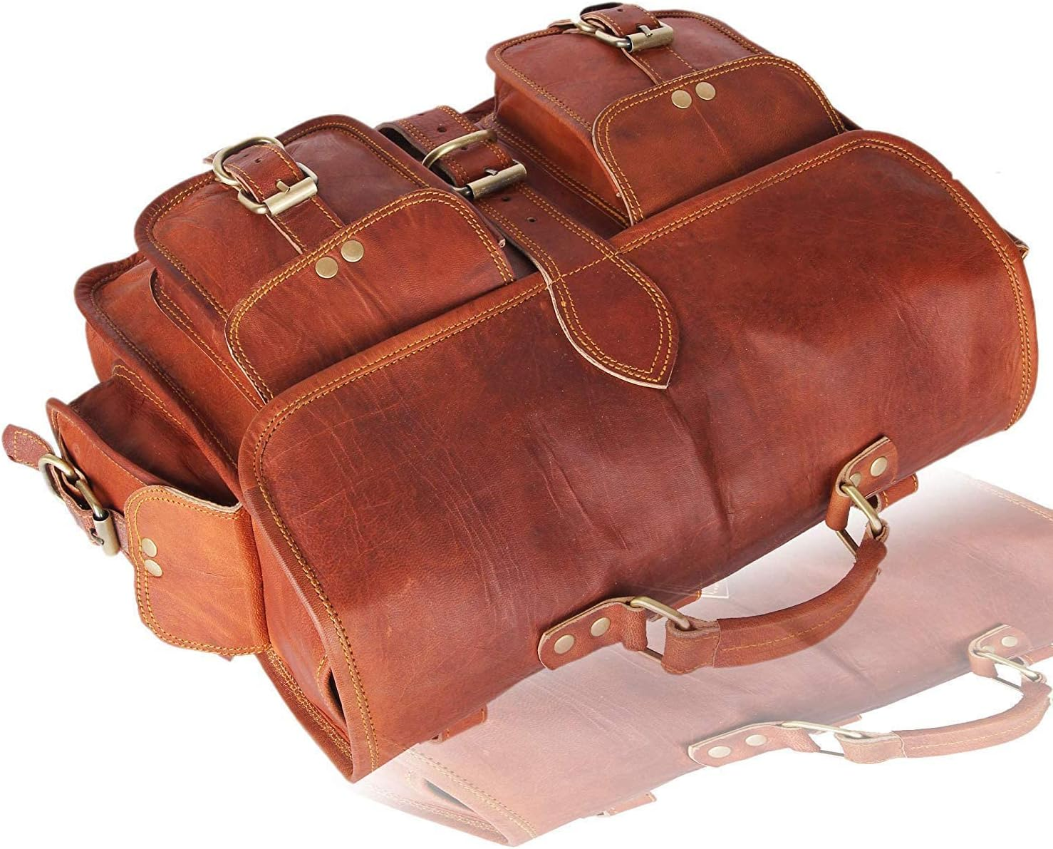 Saddle Bags Motorcycles Bike Powersports Accessories Road Bicycle 15 Inches Pair Leather Brown Scooter Panniers Saddlebags Water Rear Rack Bag for Tool Gear Pouch image number 3