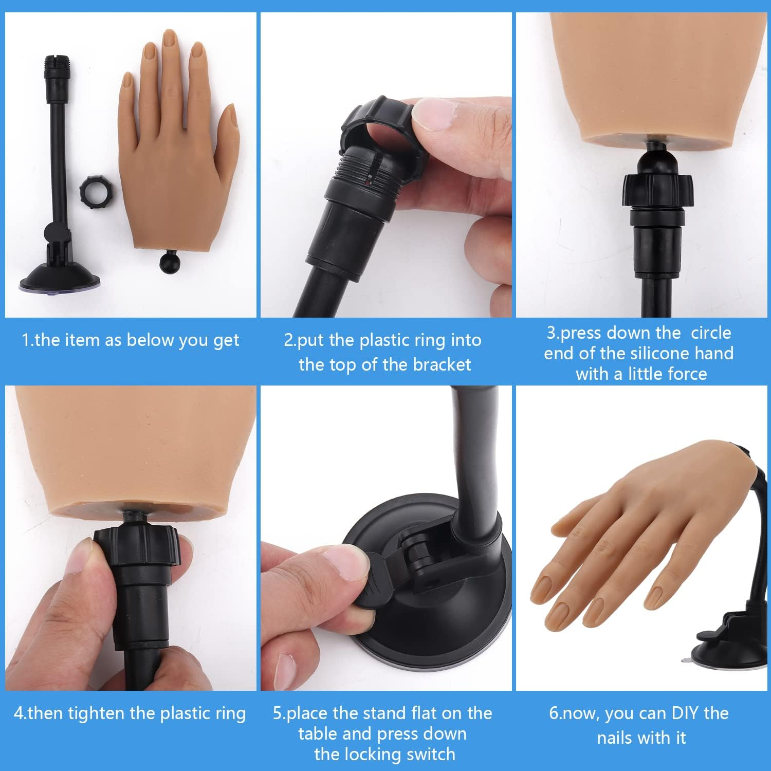 Silicone Practice Hand for Acrylic Nails with Bracket,Realistic Nail Practice Hand Stand, Flexible Bendable Nail Training Mannequin Hand for Nails Practice Nail Art Tools (Left Hand) image number 5