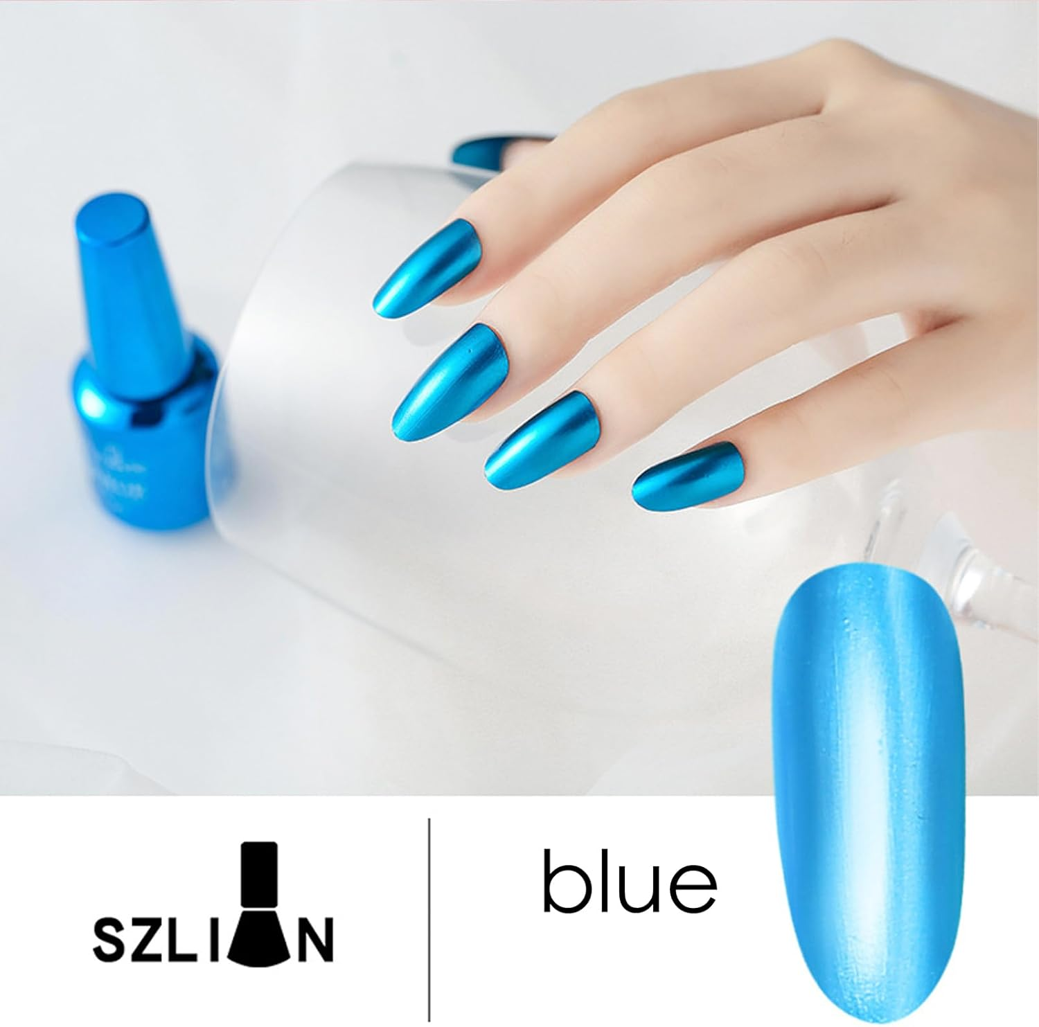 Blue Nail Polish Chrome Metal Nail Varnish, Mirror Quick Dry Metallic Effect No UV Needed Nail Art Polish Chrome Nail Polish image number 3