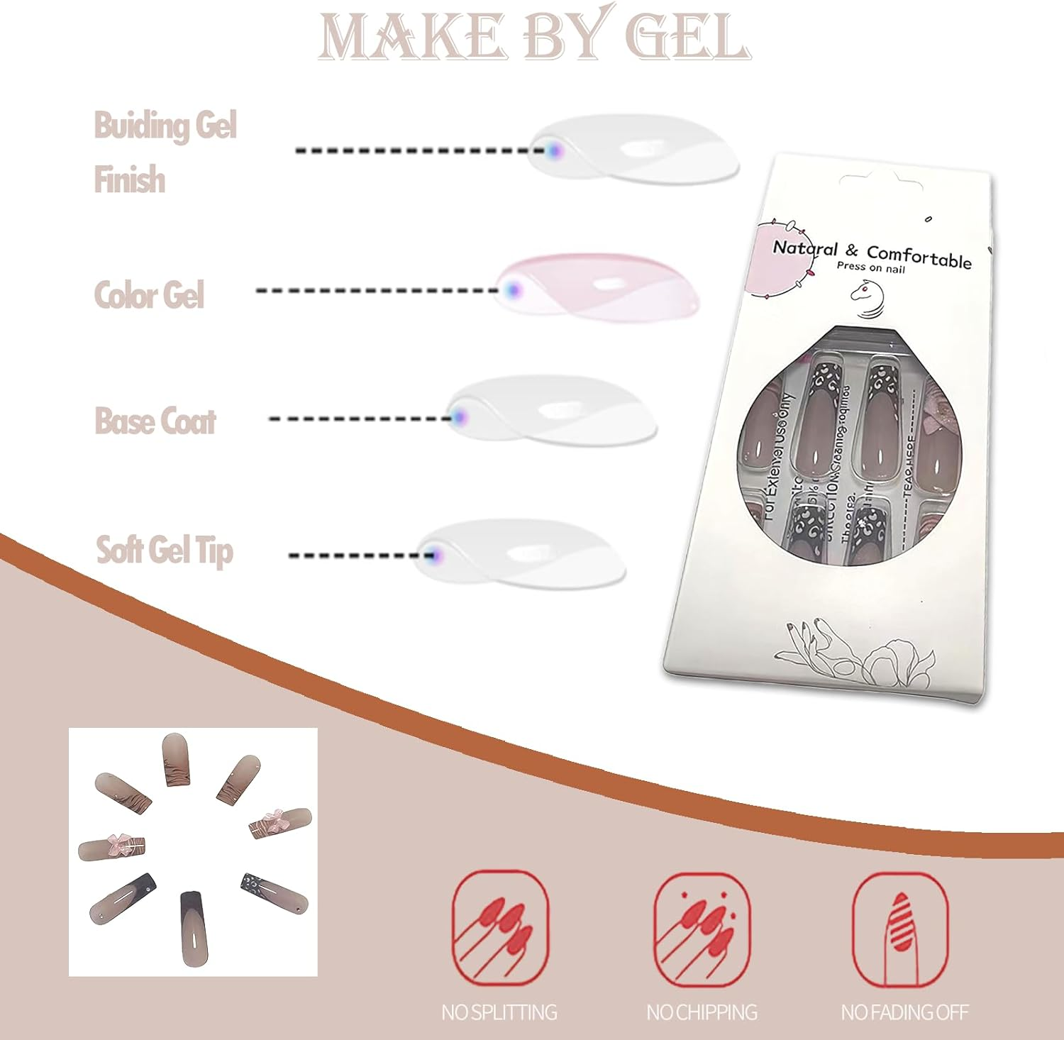 Press on Nails, Bow Leopard French Fake Nails, Artificial Nails for Women and Girls -24 Pc image number 1