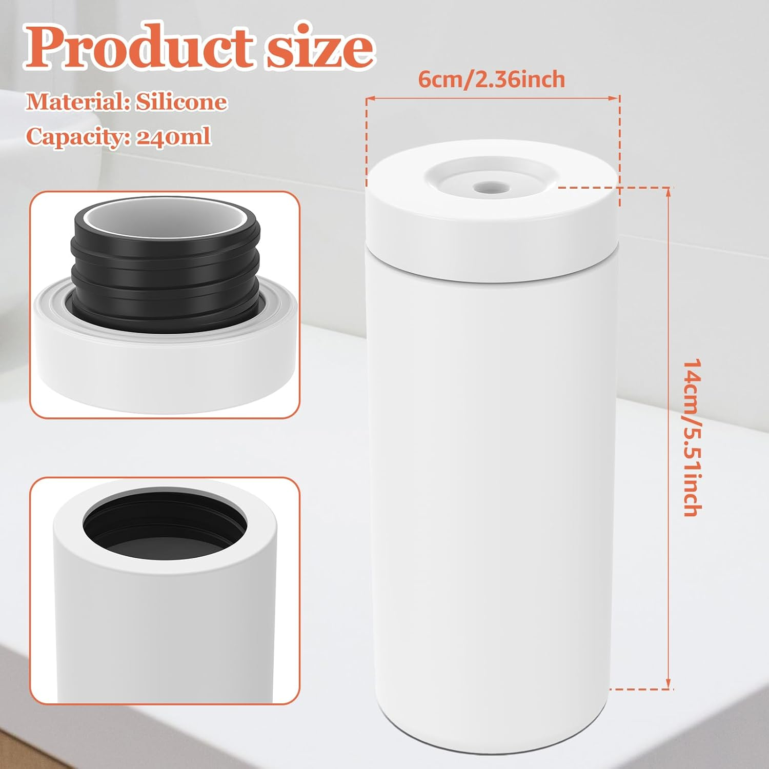 Silicone Dish Soap Dispensers, Refillable Dish Soap Squeeze Bottle, 240Ml Dishwashing Liquid Dispenser, Portable Hand Soaps Bottle for Kitchen Sink (White) - Black image number 4