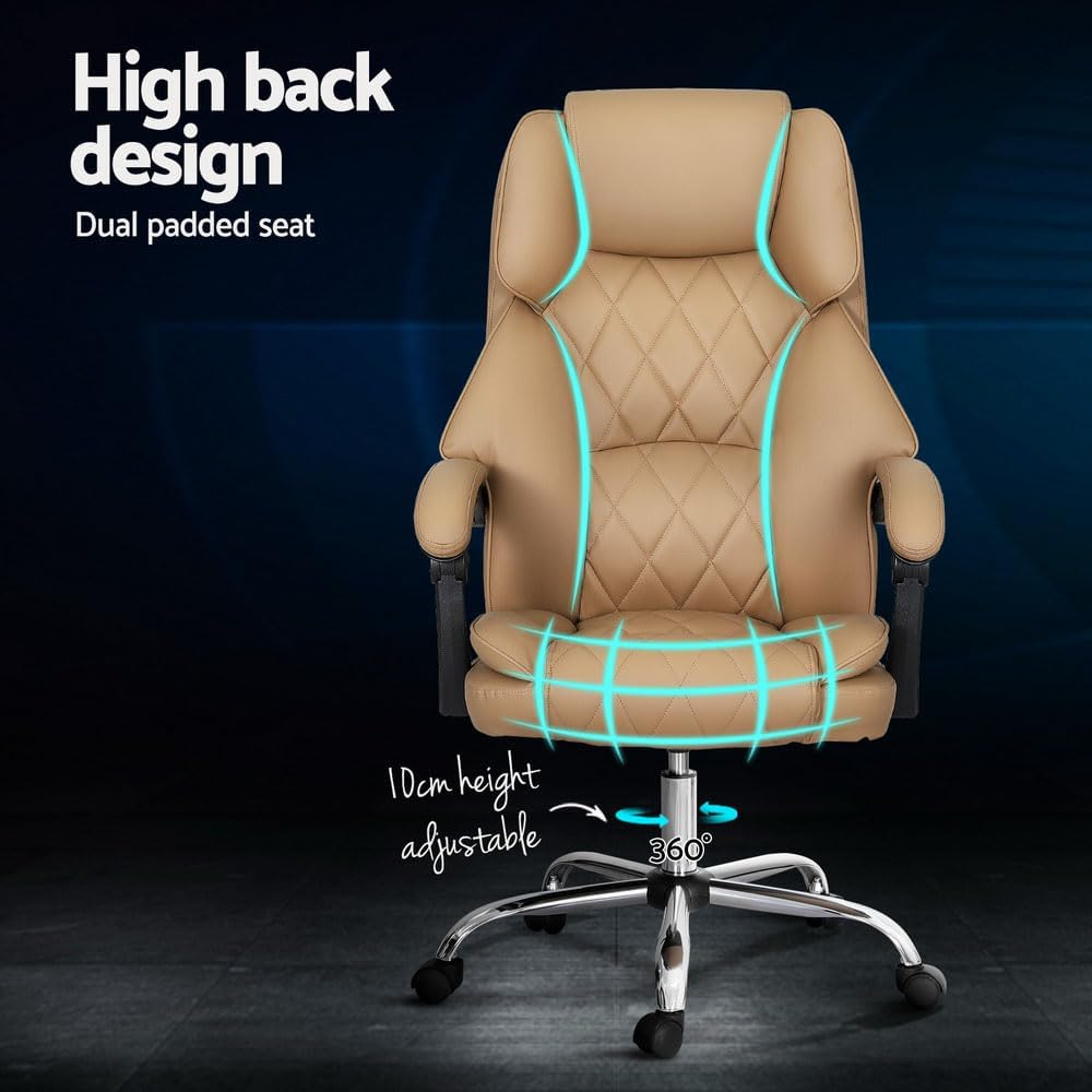 Artiss Ergonomic Office Chair, Leather Executive Desk Computer High Back Gaming Chairs with Comfortable Lumbar Support Wheels Swivel Height Adjustable Comfy Arms, for Home Work Study Bedroom Brown - Gray image number 7