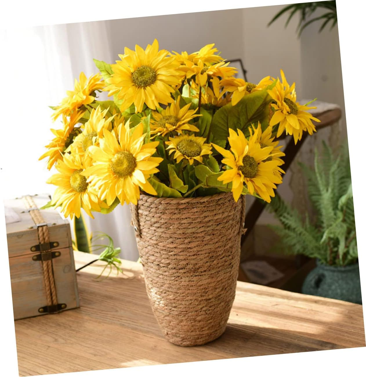 Alipis Handmade Woven Flower Basket Decorative Storage Pot for Organizing Toys Crafts and Supplies Rustic Rattan Planter for Home Decor and Indoor Gardening image number 4