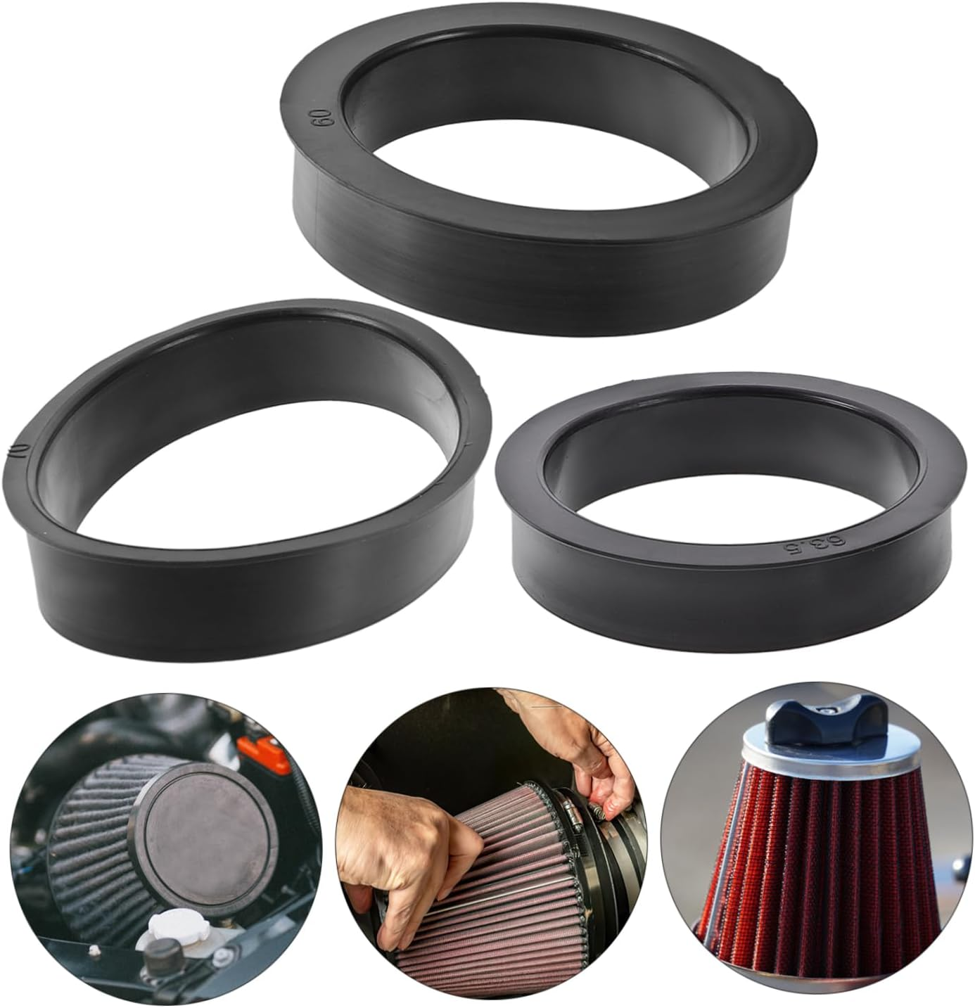 Mobestech 3Pcs Universal Rubber Adapter Rings Set for Car Air Filters Intake Filter Step-Up Rings 76Mm to 70Mm 63Mm 60Mm Compatible with 3-Inch Cone Air Intake for Vehicle Performance Optimization image number 6