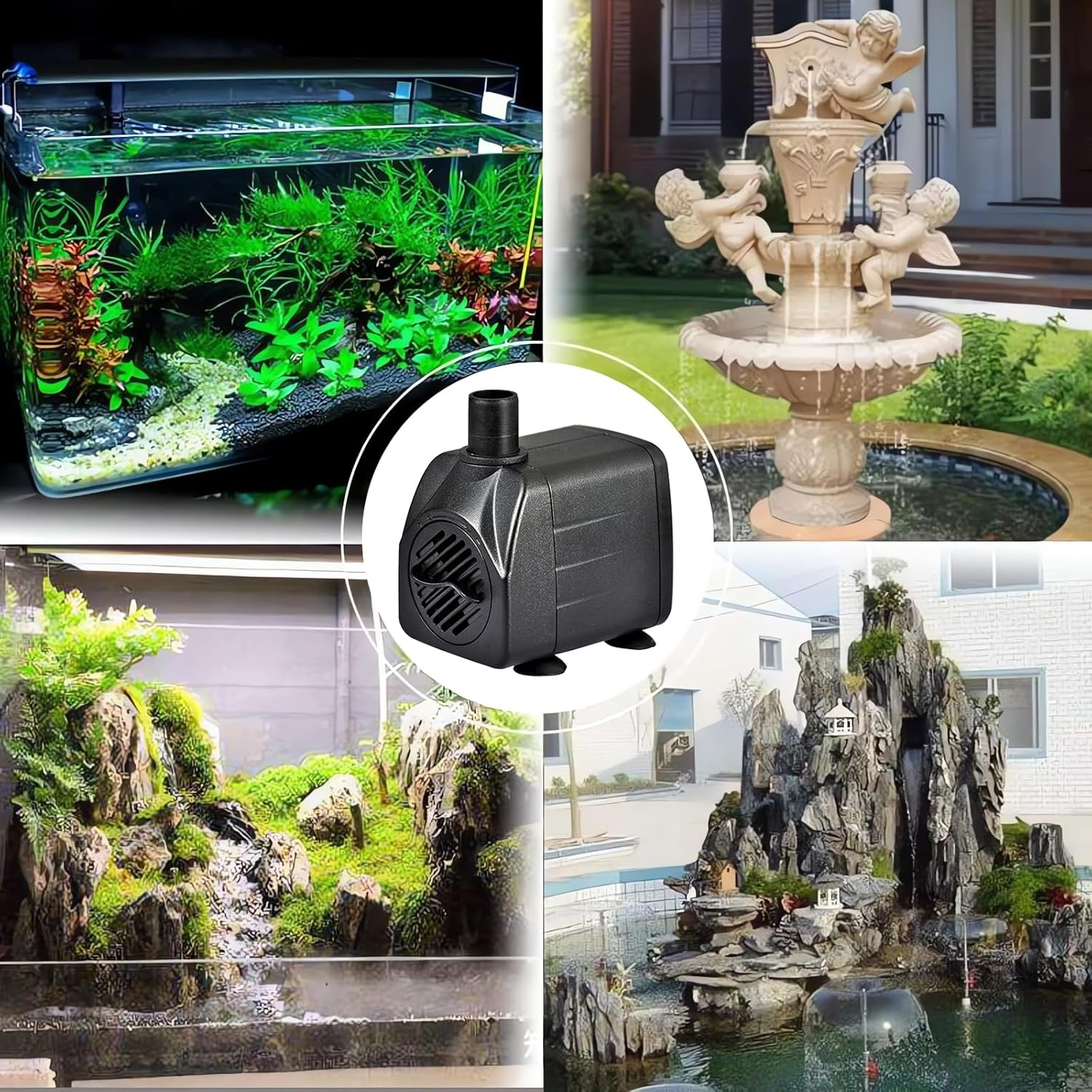 Submersible Pump, 800L/H 16W Aquarium Submersible Water Pump, Pond Pump, Ultra Quiet Adjustable Water Pump with 1.5M Power Cord for Garden Waterfall | Fish Tank | Fountain, with 2 Diameter Nozzles image number 6