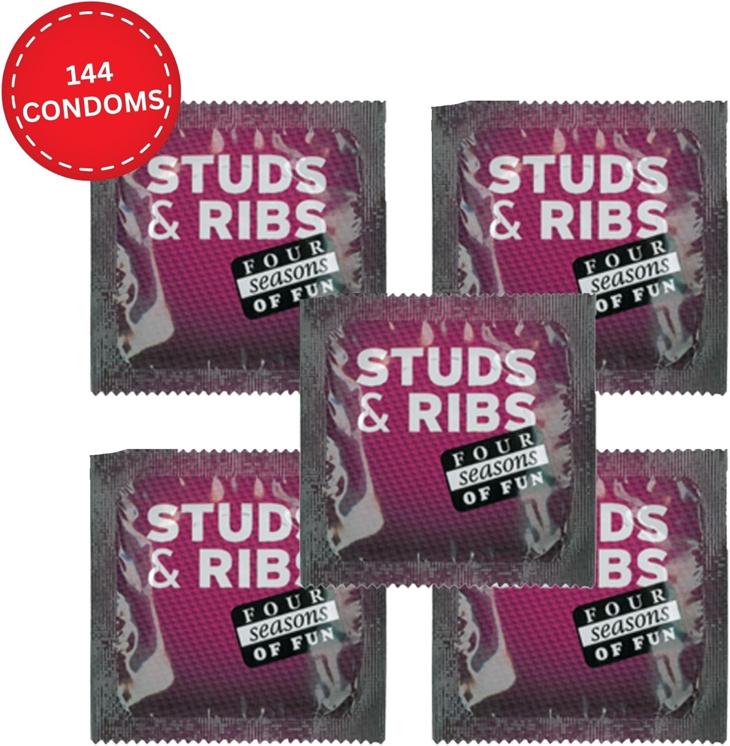 Four Seasons Studded and Ribbed Condoms - Enhanced Pleasure - Lubricated - Bulk Pack of 144 image number 2