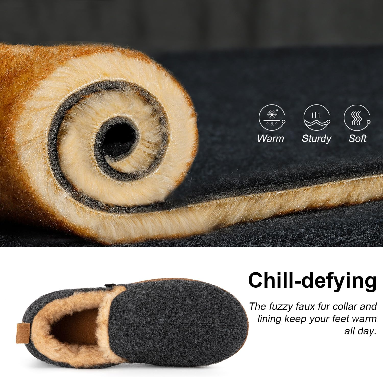 Longbay Women'S Felt Bootie Slippers Warm Cozy Memory Foam Slipper Boots with Polar Fleece Lining Non Slip House Shoes Indoor Outdoor image number 3