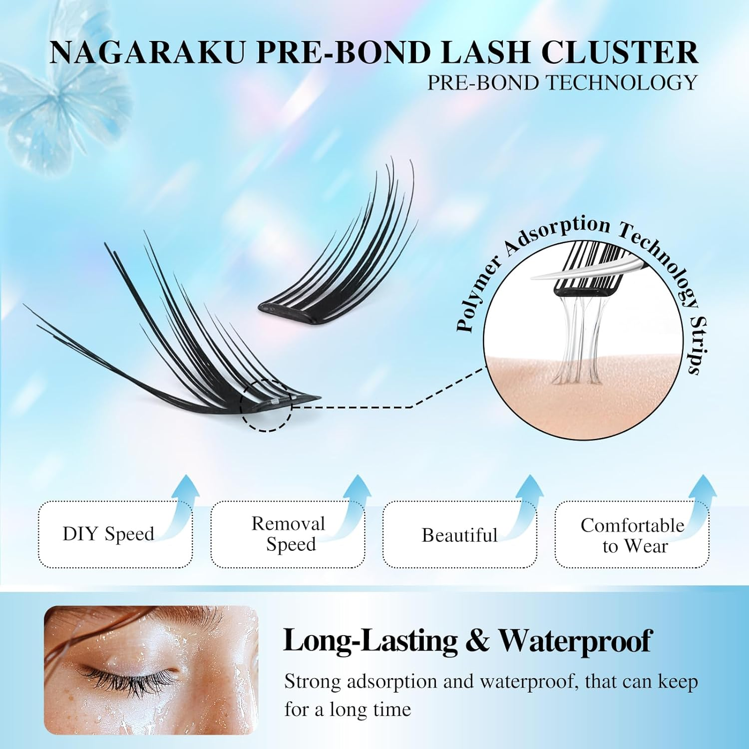 NAGARAKU Pre Glued Cluster Lashes Air Series Eyelashes Cool Fox Style 72 Pcs No Glue Needed Pre-Bond Eyelashes Self Adhesive DIY Lashes（0.07Mm C Curl Mix Length) image number 2