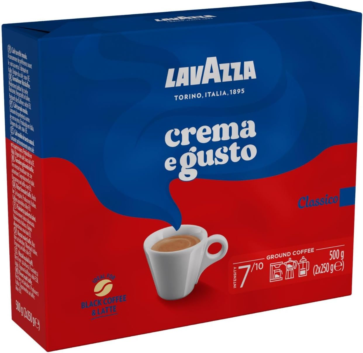 Lavazza, Crema E Gusto Classico, Ground Coffee, 2 Packs of 250G, Ideal for Moka Pot or Filtered Coffee, Rounded and Inviting Taste, Intensity 7/10, Spicy Aromatic Notes, Arabica and Robusta, Dark Roast image number 4