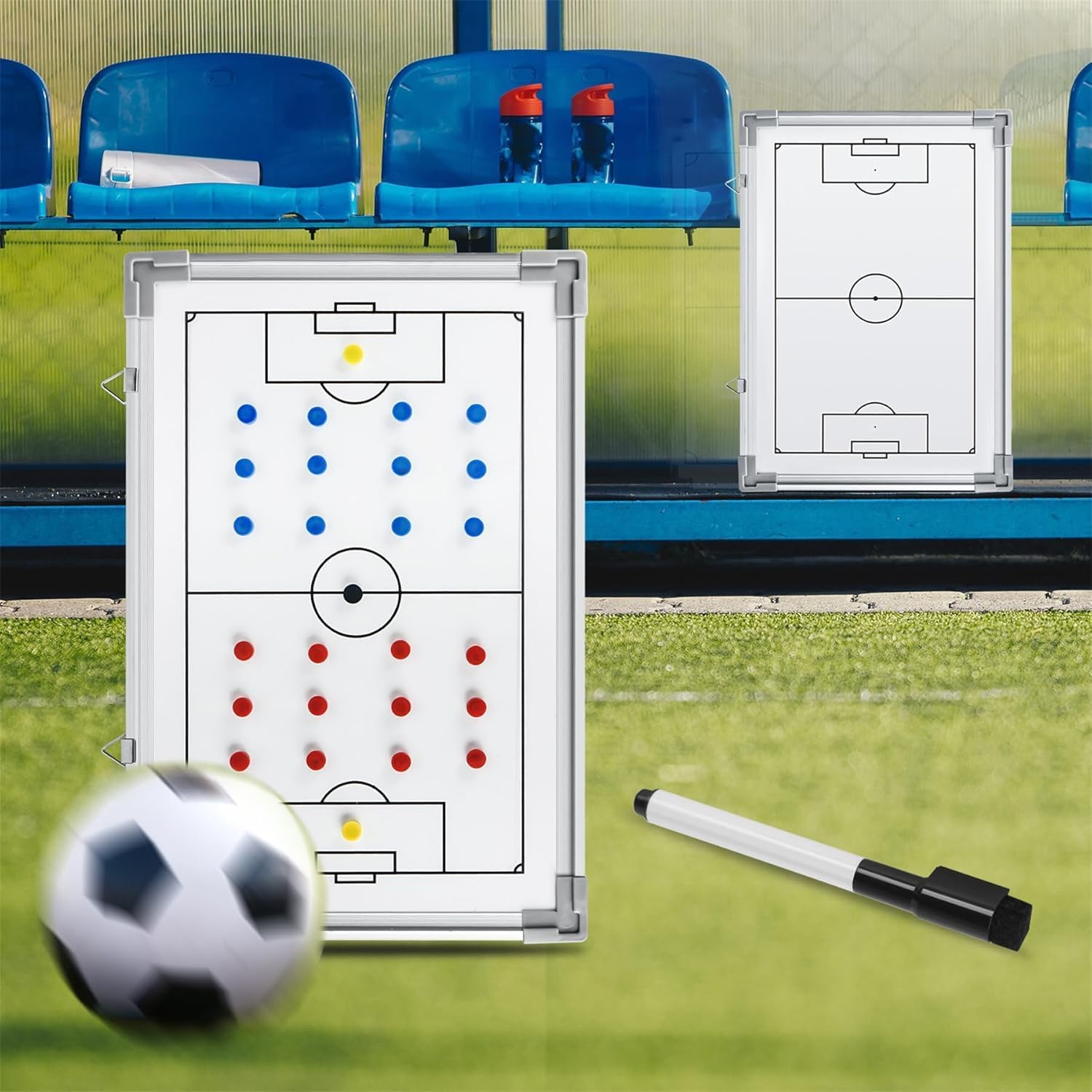 Magnetic Soccer Coach Board, Double-Sided Football Coaches Whiteboard, Portable Soccer Tactics Board Football Dry Erase Clipboard Kit with Magnets, Pen, Eraser image number 1