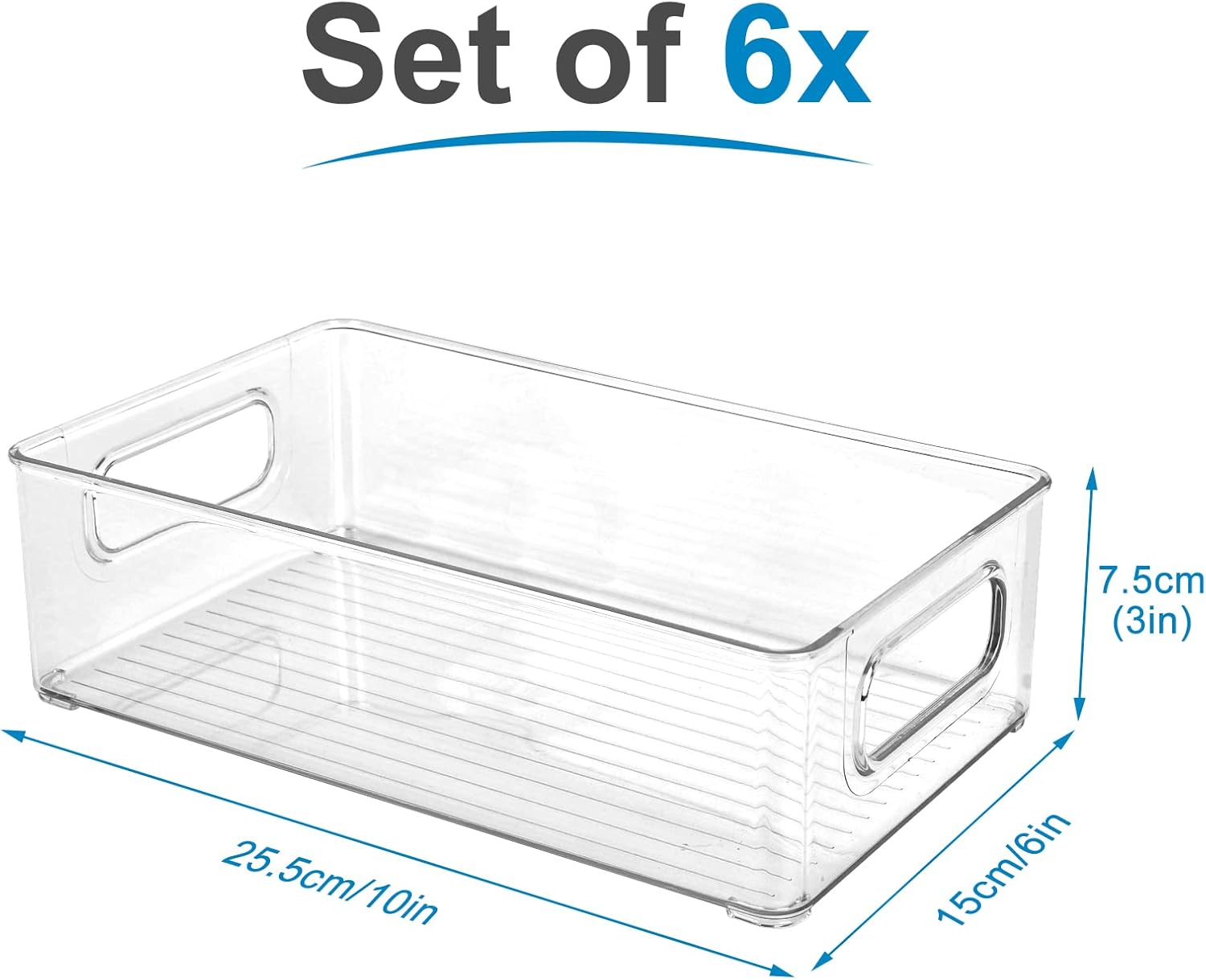 Herrfilk Fridge Organiser Set of 6, Transparent Stackable Storage Box with Handle, Tidy Fridge Organiser Set, Fridge Box Set for Kitchens, Kitchen Cupboards, Cupboards, BPA Free, Medium