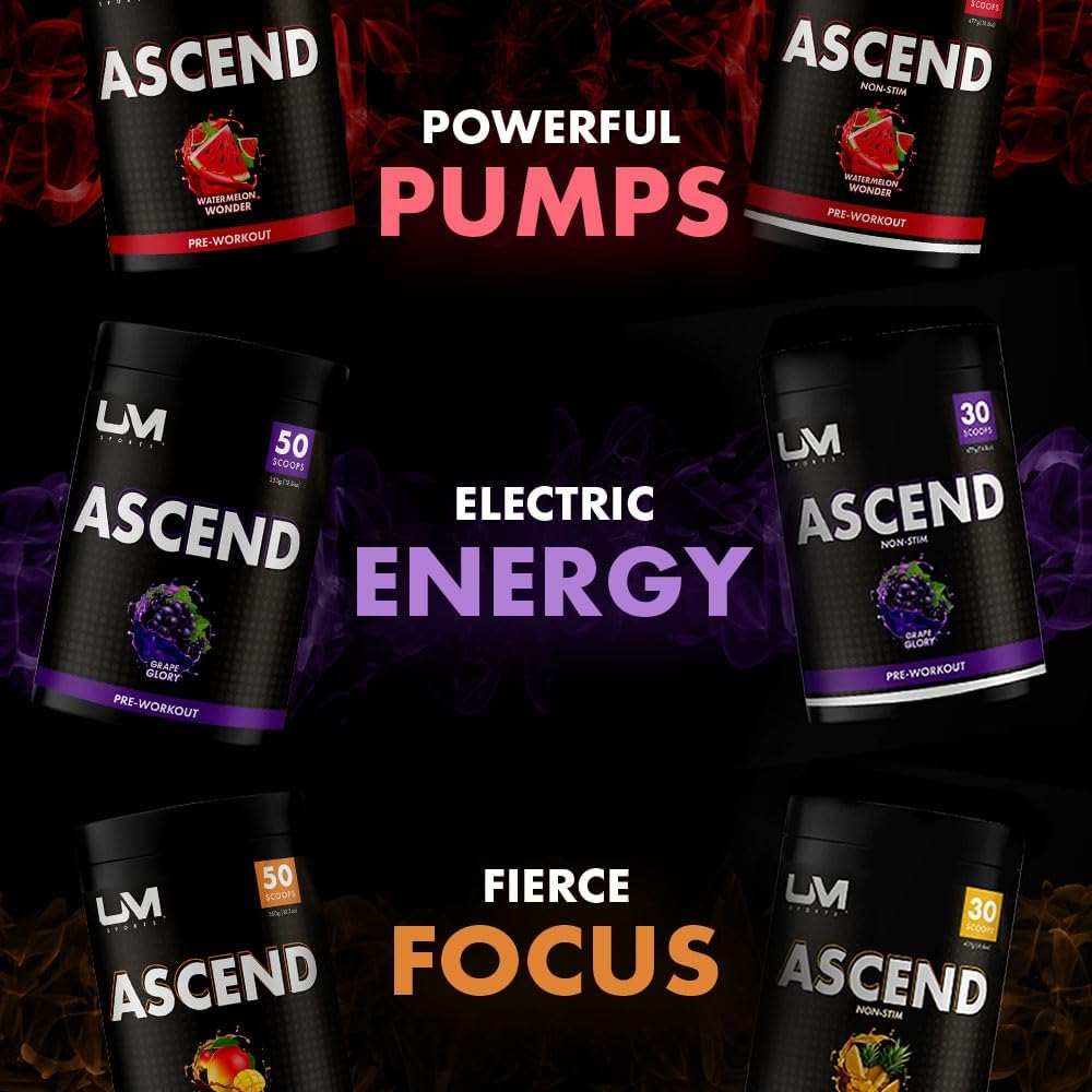 UM Sports Ascend Non-Stim Pre-Workout - Nitric Oxide Boost, Enhanced Endurance & Pump - No Caffeine - Preworkout Supplement Drink for Men & Women (Watermelon Wonder, 30 Serve) image number 4