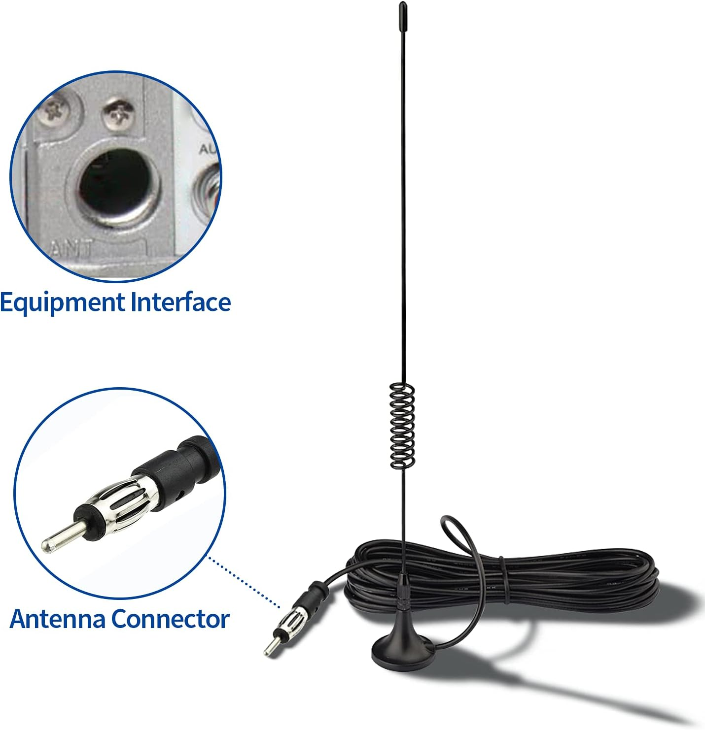 Bingfu Universal Car Stereo FM AM Antenna,Magnetic Base Mount AM FM Radio Antenna for Vehicle Car Truck SUV Audio Radio Stereo Head Unit Receiver Tuner,10 Feet Cable Motorola DIN Plug Connector image number 5