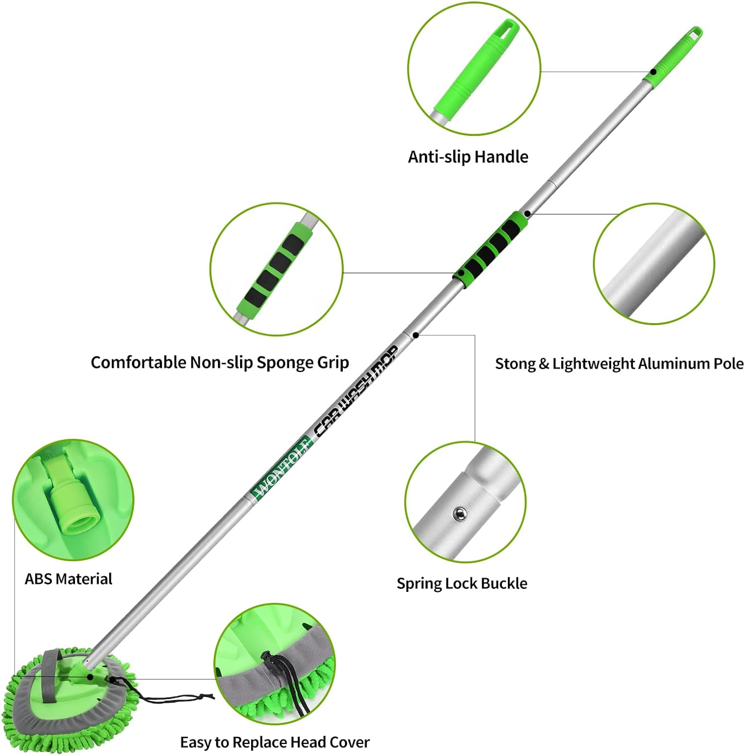 Wontolf 62'' Car Wash Brush with Long Handle Chenille Microfiber Car Wash Mop Car Washing Brush Cleaning Kit Car Wheel Tire Brush Microfiber Towels Cleaning Cloth for Cars RV Truck Boat 9PCS image number 2