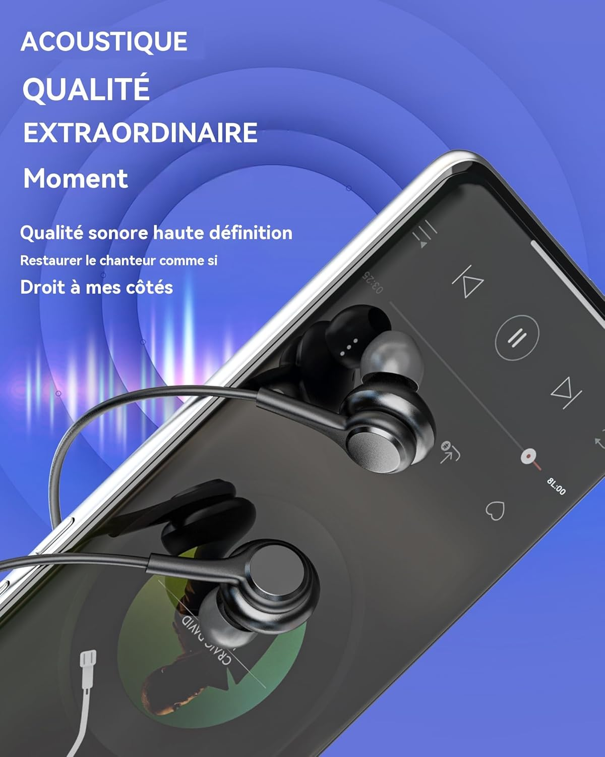 HOYULLI Wired Earphones USB C Jack 2 Pack Black In-Ear Gaming Music 16 Hours Compatible with Samsung S23 S24 Type C image number 5