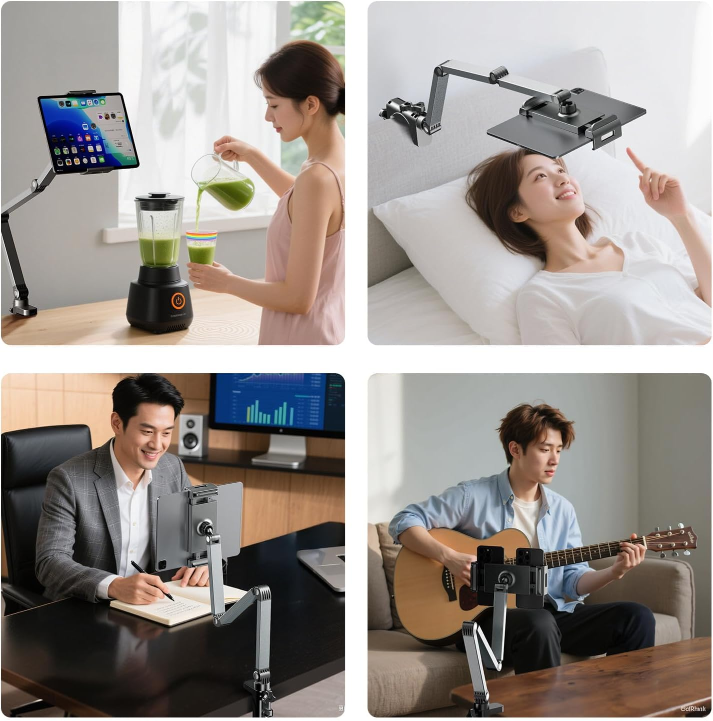 Tablet Stand Holder, Foldable Ipad Phone Tablet Stand for Desk and Bed, Aluminum Alloy Arm Mount 360&deg; Adjustable Phone Holder Compatible, Phones or Other 4.7-16" Device (Black) image number 6