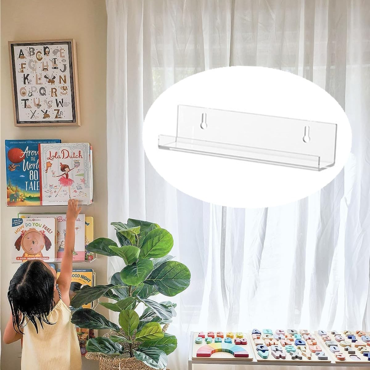 Vinyl Record Shelf Wall Mount, 4 Pack 7 Inch Clear Acrylic Album Record Holder,For Book Photo Picture in Bedroom Living Room Kitchen Bathroom image number 6