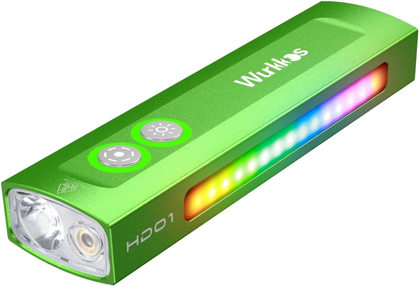Wurkkos HD01 Flat EDC Flashlight with RGB Light and Green Beam,1200 Lumens Rechargeable EDC Flashlight,Triple Light Sources Pocket Lights,Magnetic Flashlight for Outdoors,Work,Emergency