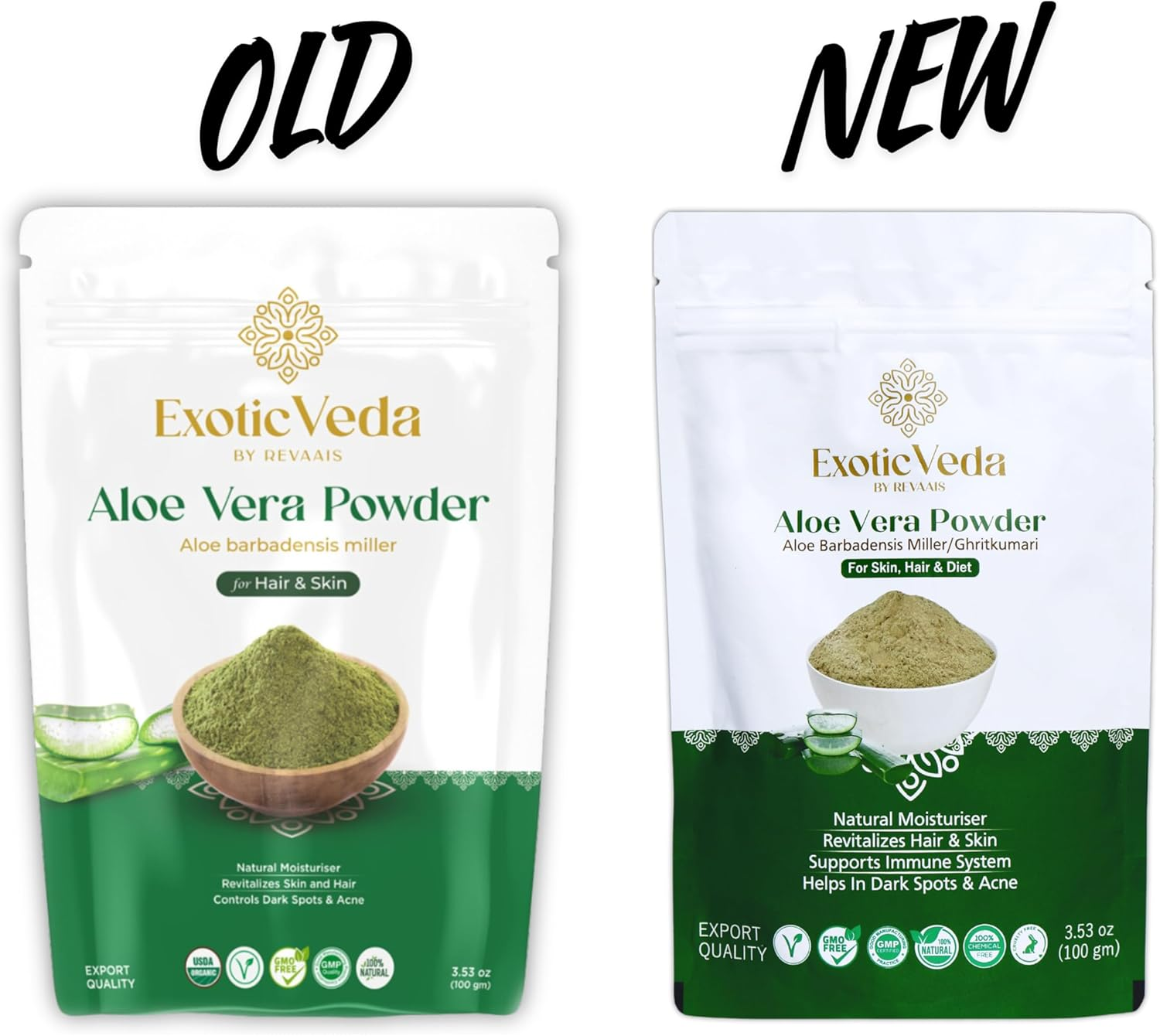 Exotic Veda Pure Aloe Vera Powder - Helps Nourish Scalp, Boost Hair Growth, Aids in Skin Dryness, Cuts, Sunburns, Natural Herbal Supplement for Skin & Hair Care (100G)
