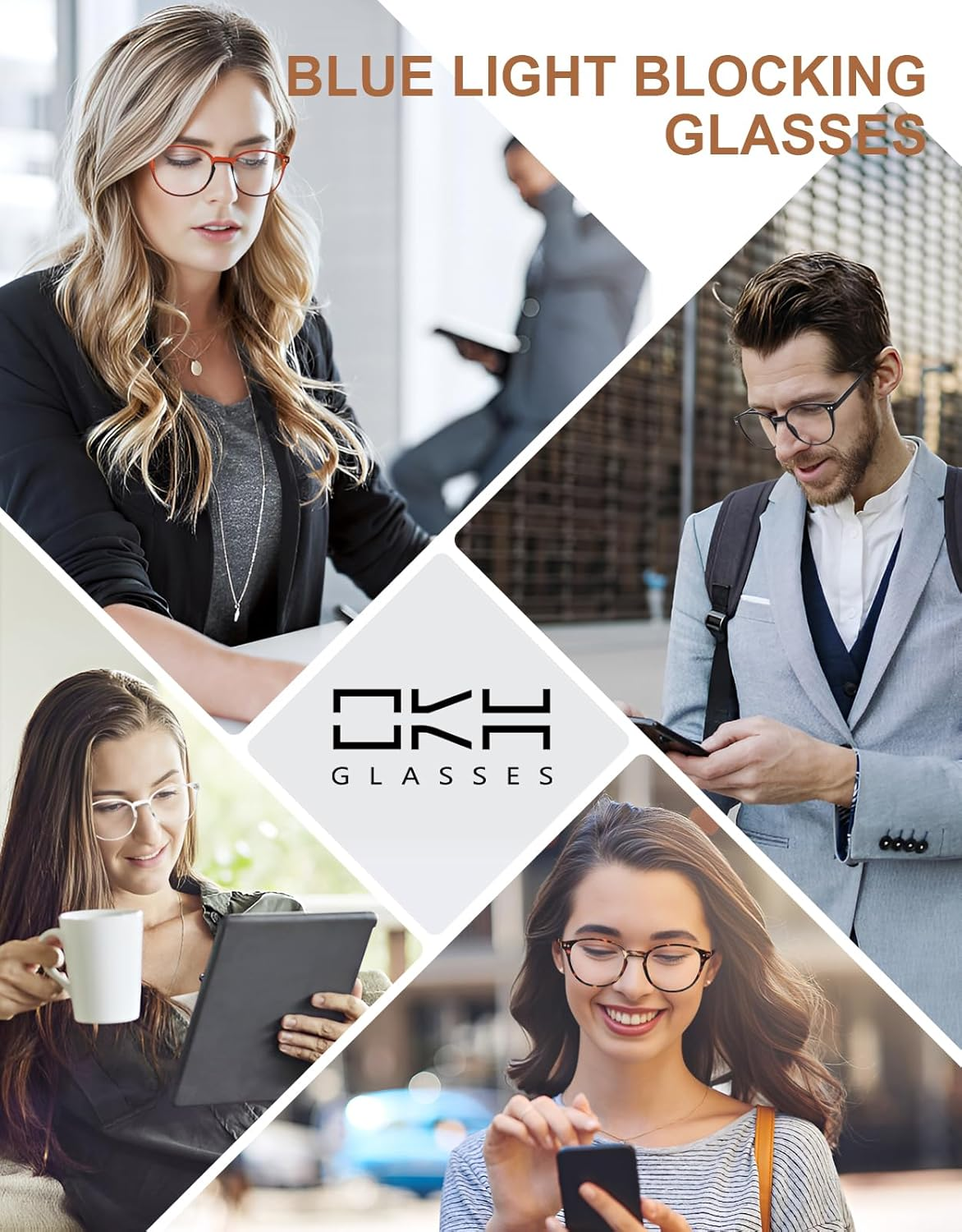 OKH Blue Light Blocking Glasses for Men Women Computer Gaming Glasses anti Glare anti Eye Trunk Reduce Headache Rectangle round Glasses with Spring Hinges, Turtle Round, Rotondi - Black Round image number 2