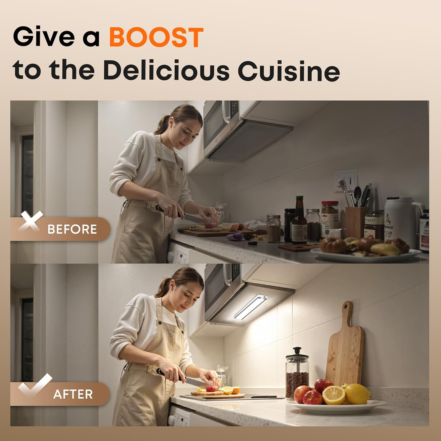 LROLTEF Cabinet Lighting LED Lamp with Motion Sensor - 21 Cm 1500 Mah 6500 K 4000 K 3000 K 3 Colour Temperatures Dimmable Under-Unit Light Kitchen Light Stair Light Rechargeable Magnetic with Sensor image number 2