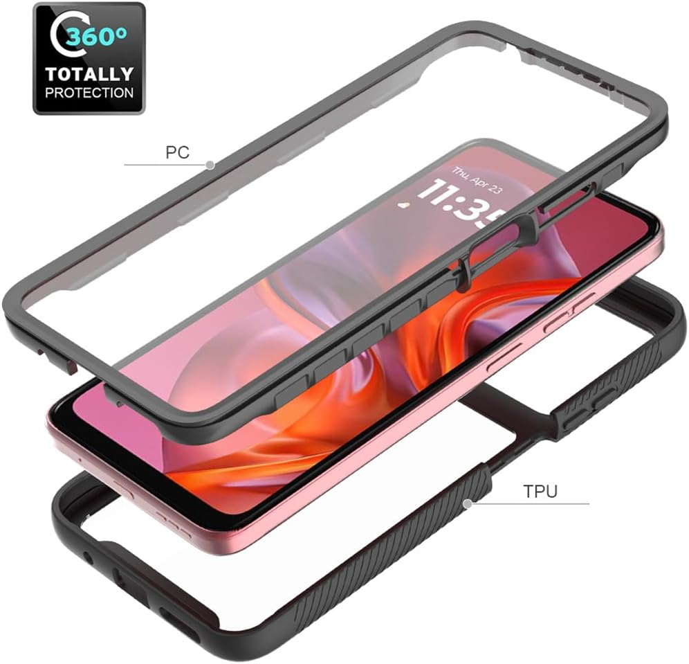 SEAHAI Clear Case for Motorola Moto E15/MOTO G05/MOTO G15/MOTO G15 Power, [With Built-In Screen Protector] Military Grade Full Body Rugged Armor Cover, Heavy Duty Dropproof Shockproof Case - Black image number 5