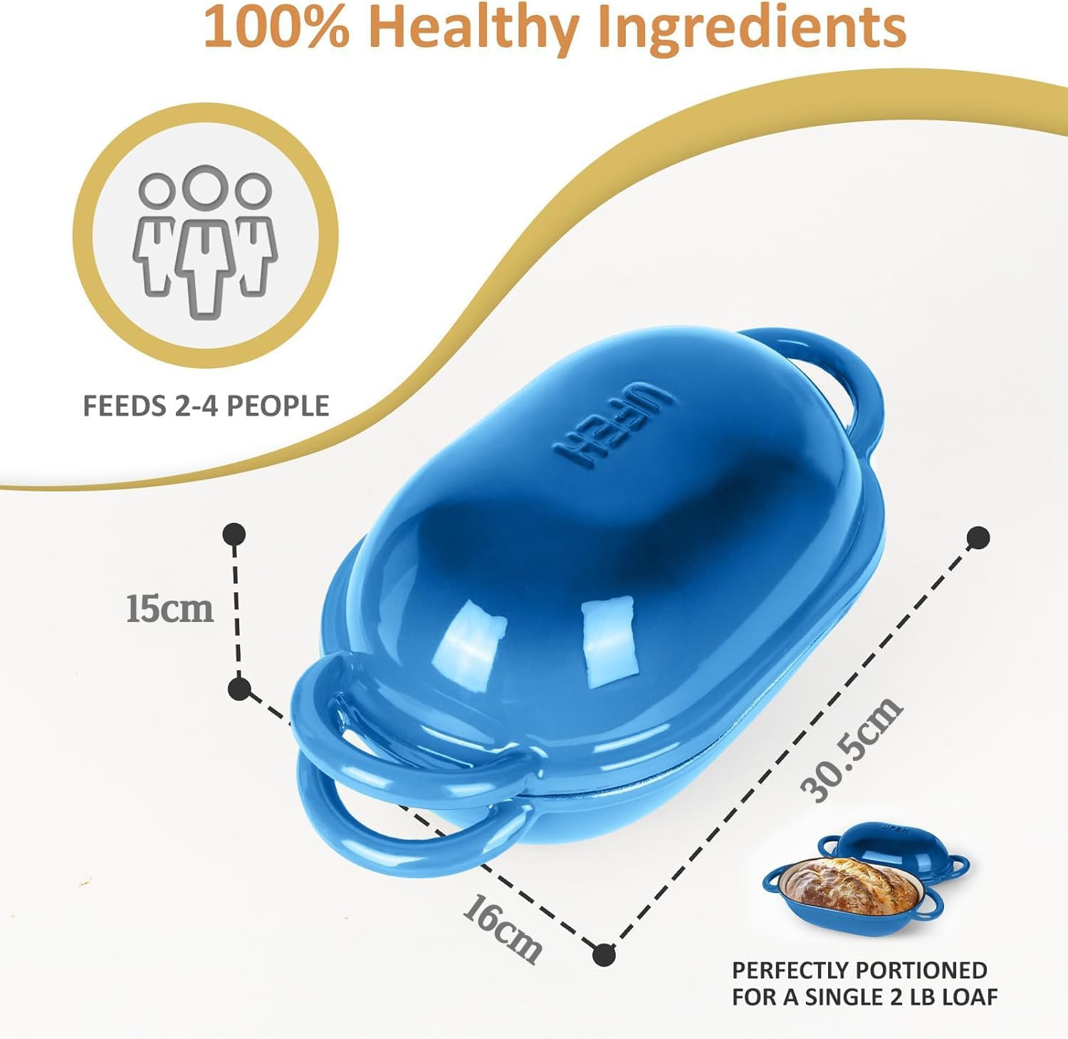 Dutch Oven for Bread Baking &ndash; Premium Cast Iron Pot with Lid &ndash; Perfect for Sourdough, Artisan Loaves & No-Knead Bread &ndash; 2 QT / 1.9L (Enameled, Round, Oven & Stovetop Safe), Red (Blue) - Red image number 2