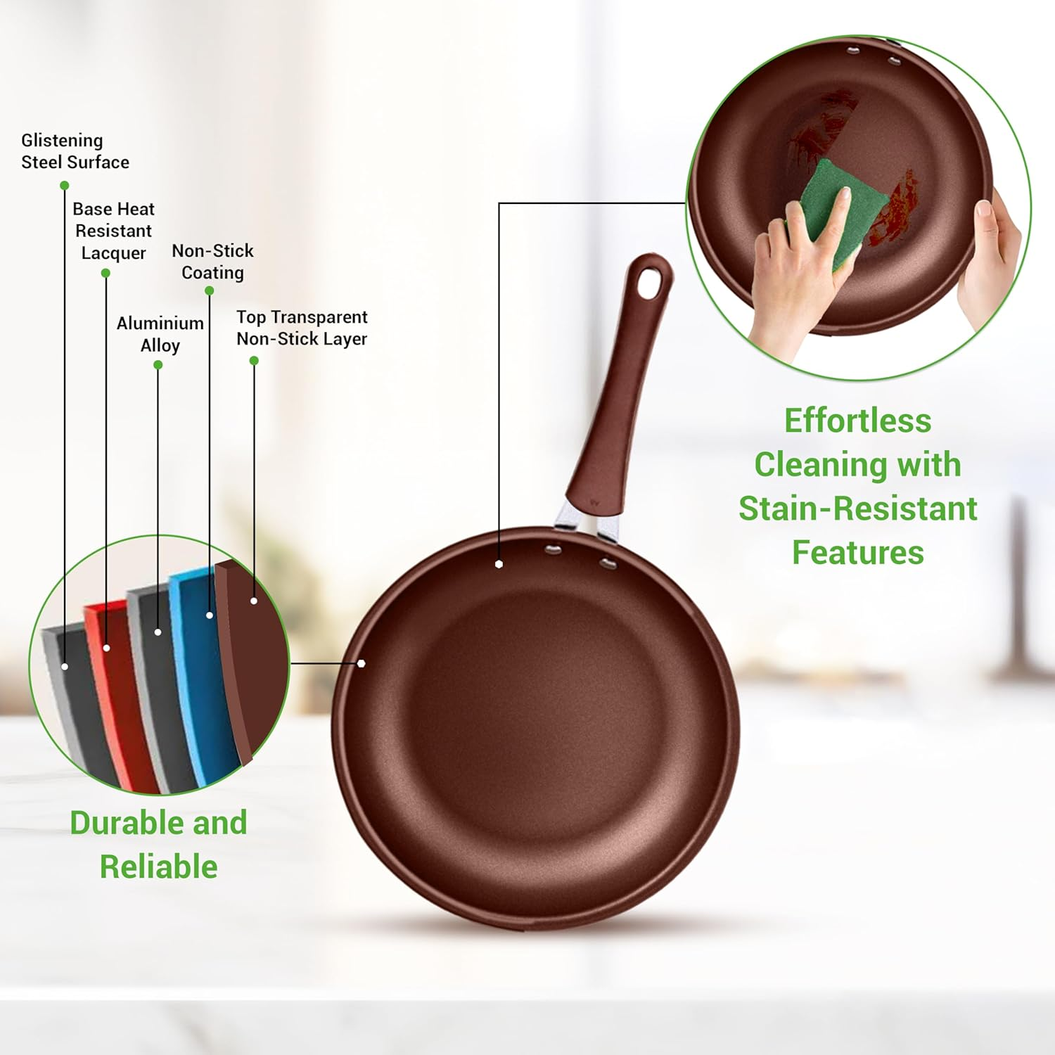 Nutrichef Kitchenware Pots & Pans High-Qualified Basic Kitchen Cookware, Non-Stick (20-Piece Set), One Size, Brown image number 2