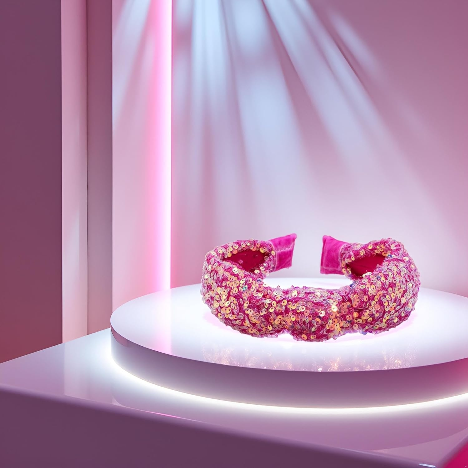 Pink Sequin Knotted Headbands and for Girls Women Sequin Headb Sparkly Hairbands Fashion Glitter Wide Top Knot Headband for Sport Cute Hair Accessories Birthday Gifts Clips and Barrettes,Headbands image number 1