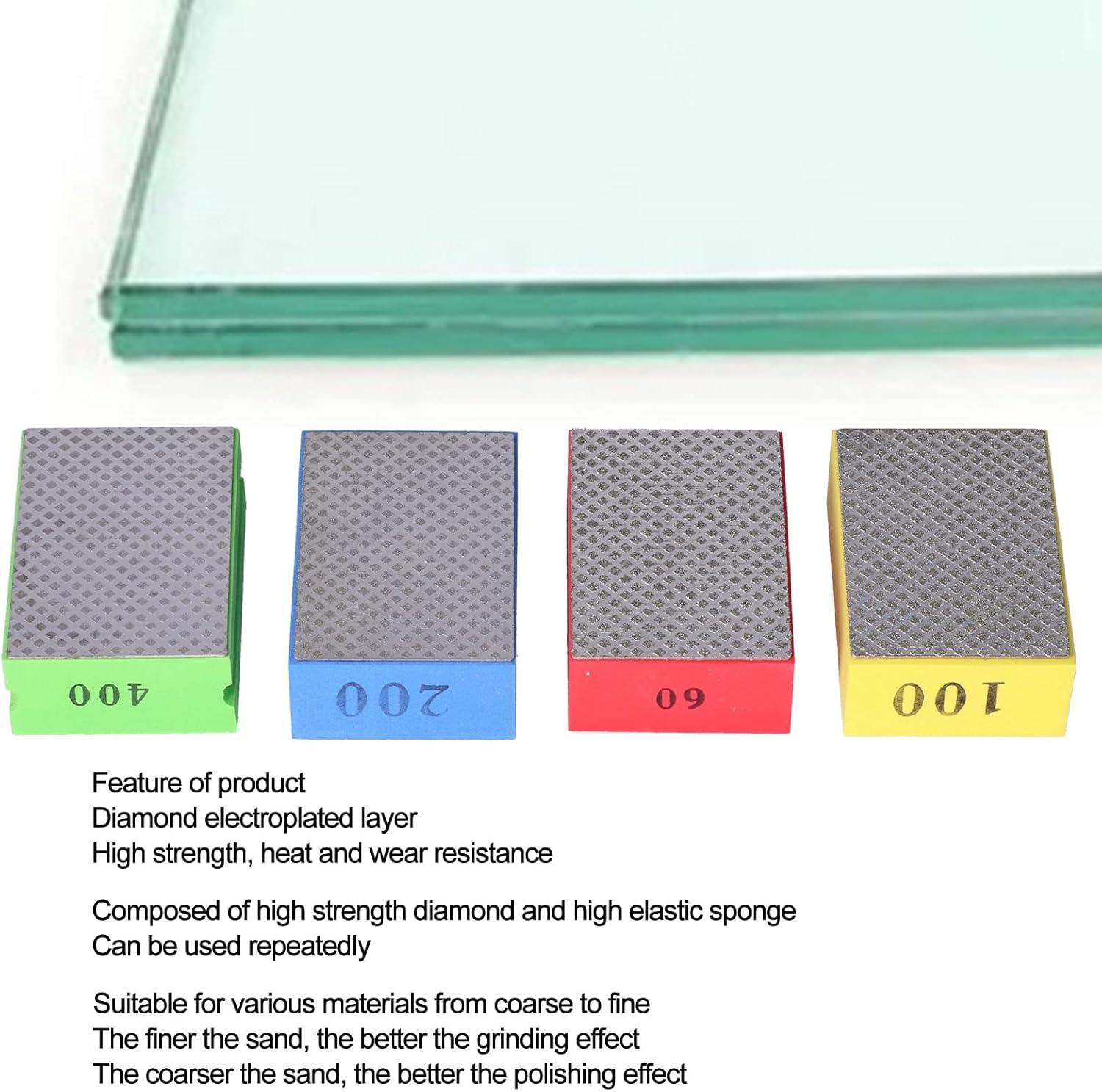 4Pcs Diamond Hand Polishing Pads for Sanding Ceramics Glass Tile Concrete Stone Marble Granite, 60# 100# 200# 400#