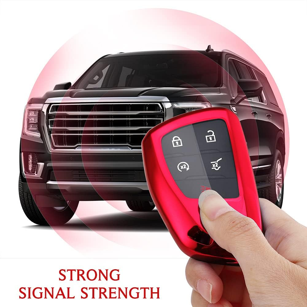 Key Fob Cover Compatible with Chevy Suburban Z71 Silverado 1500 GMC Yukon Denali Sierra 1500 Buick Envision Avenir 2022 2023 2024, 2024 Silverado Sierra 2500HD 3500HD (Blue) - White image number 3