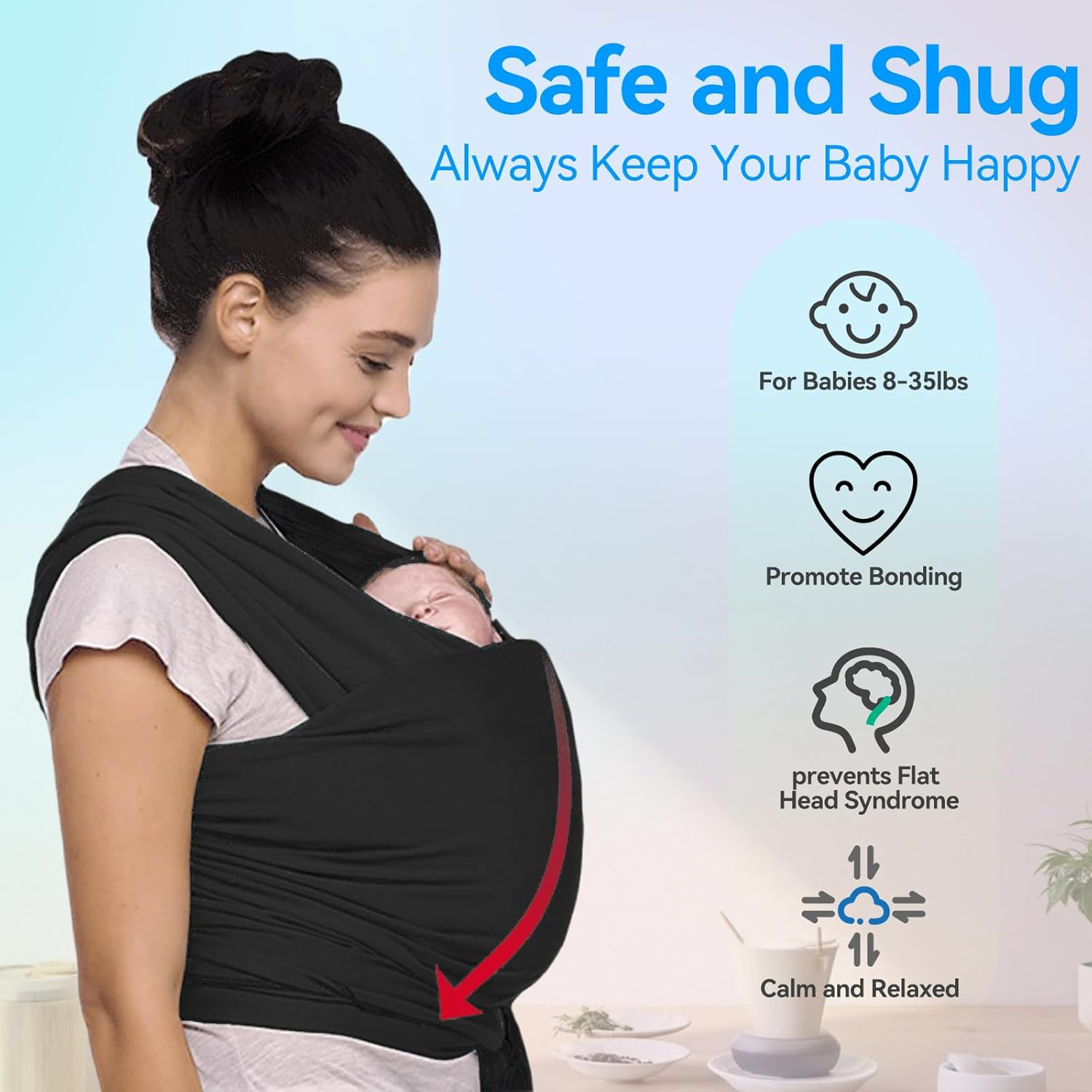 Baby Carrier &ndash; Original Newborn Carrier (For Newborns Weighing up to 22 Pounds), Soft, Safe, Hands-Free, and Ergonomically Designed, Ideal for Bonding with Your Baby, Perfect for New Parents image number 4