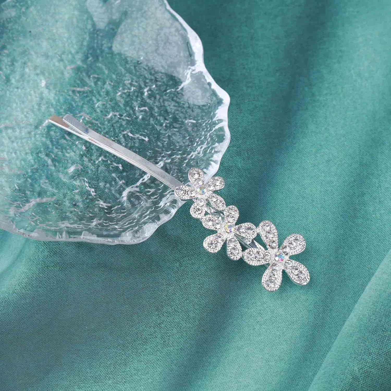 Yheakne Pearl Crystal Wedding Hair Clip Pin Shiny Rhinestone Hair Pins Barrette Bling Bridal Hairpin Silver Wedding Headwear Decorative Bobby Pins Crystal Head Clip Hair Accessories for Women image number 5