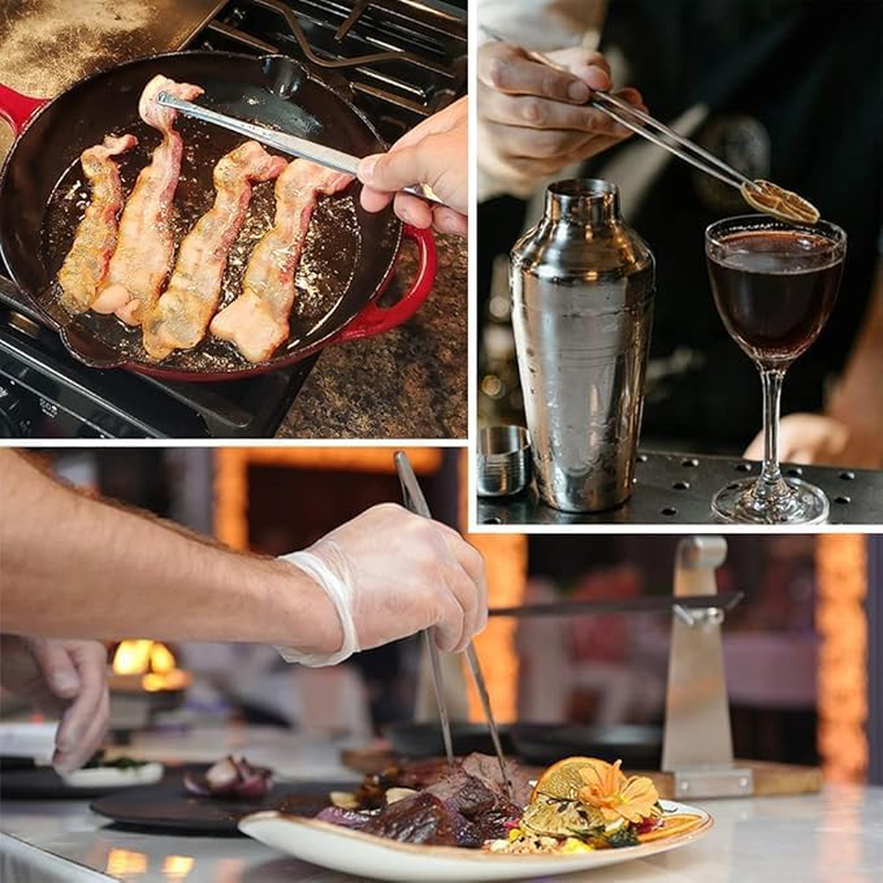 Professional 6 Pcs Stainless Steel Cooking Tweezer Tongs Set for Chef, Seafood, BBQ Etc, 12"And 6.3"