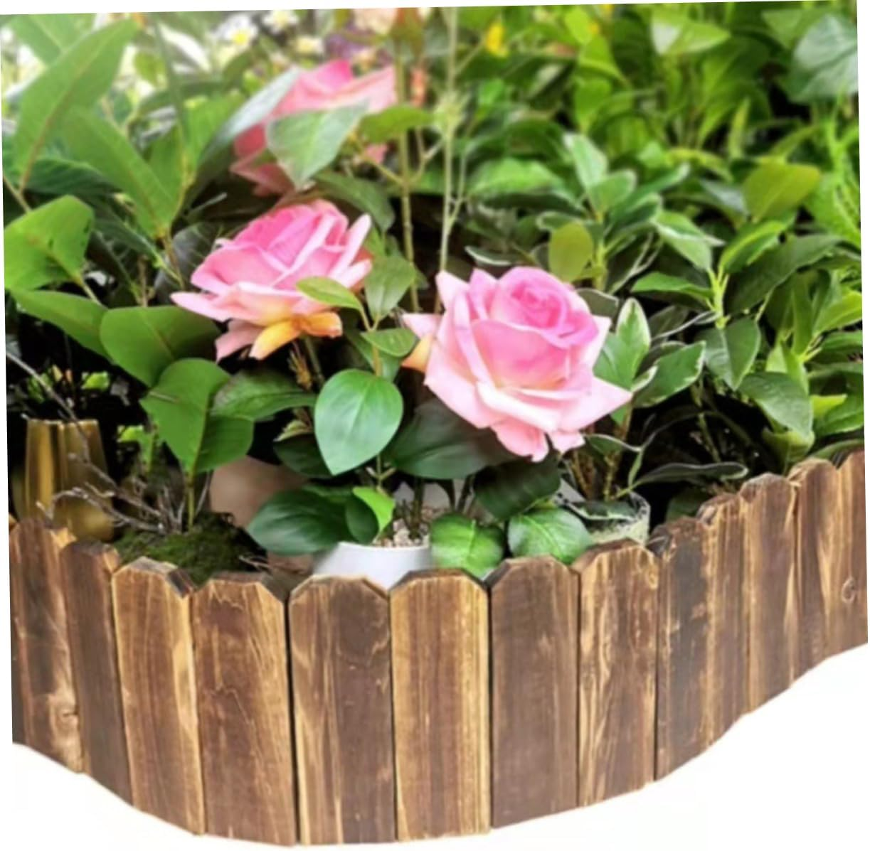 Yardenfun Garden Fence Edging Wooden Short Picket Border Bendable Easy to Install Inserted into Ground Lawn Flowerbed Decorative Landscape Plant Protection Coffee image number 1