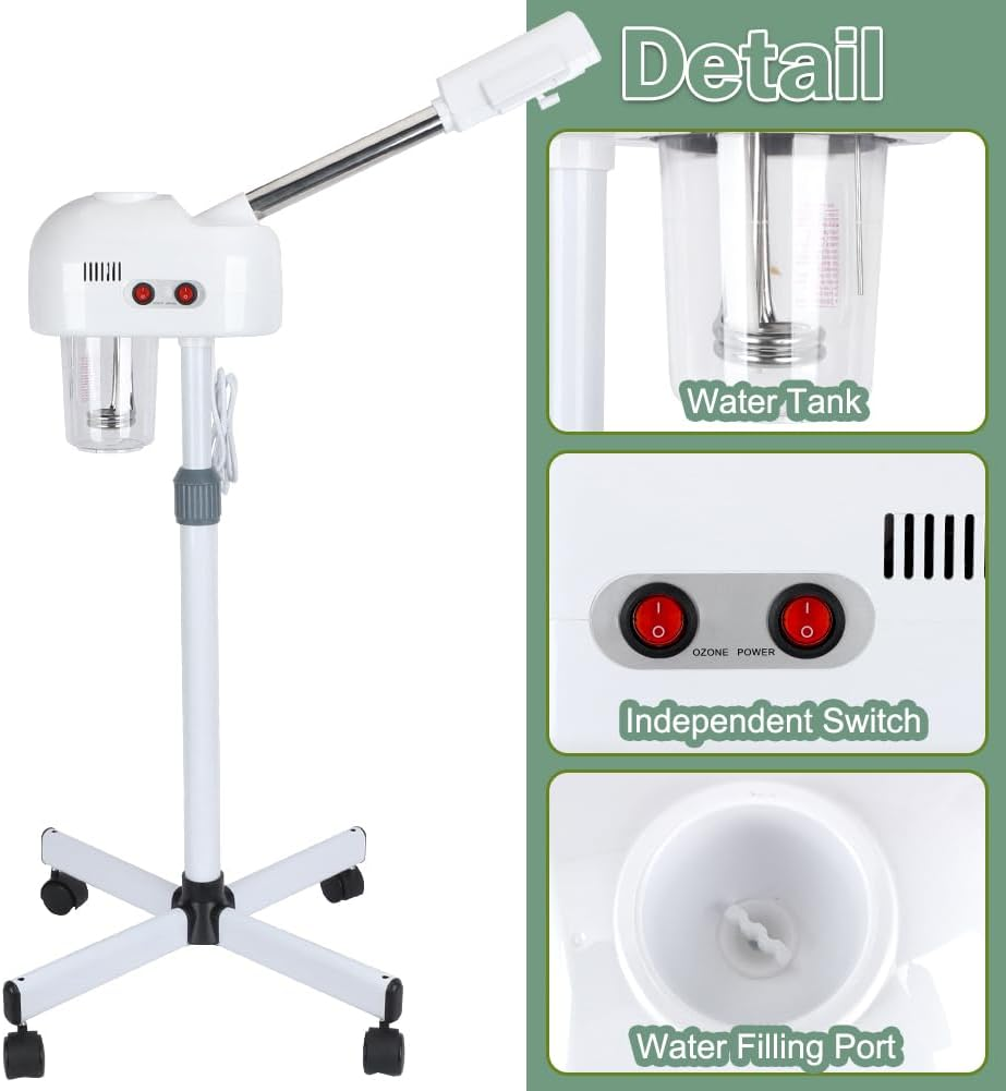 Professional Facial Steamer with Hot Ozone, Stand Face Steamer on Wheels, Face Steamer for Facial Deep Cleansing for Beauty Salons, and Spas, 360&deg; Ratotable Nozzle, Adjustable Height image number 1
