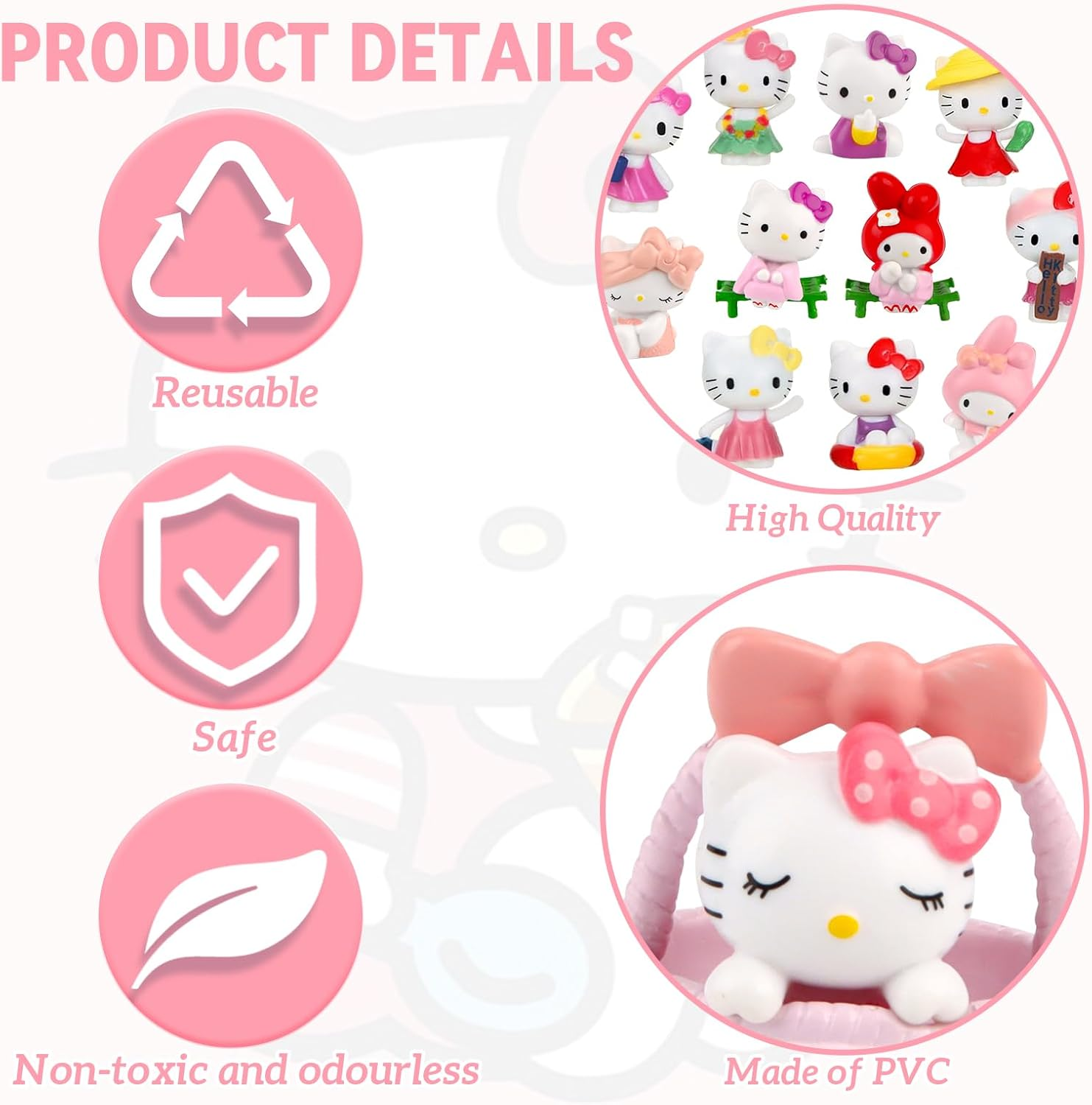 Hello Kitty Cake Toppers, Pack of 12, Soft Pink, Pastel, Kitty Birthday Decoration, Cake Decoration for Girls, Children, Birthday Gift image number 2