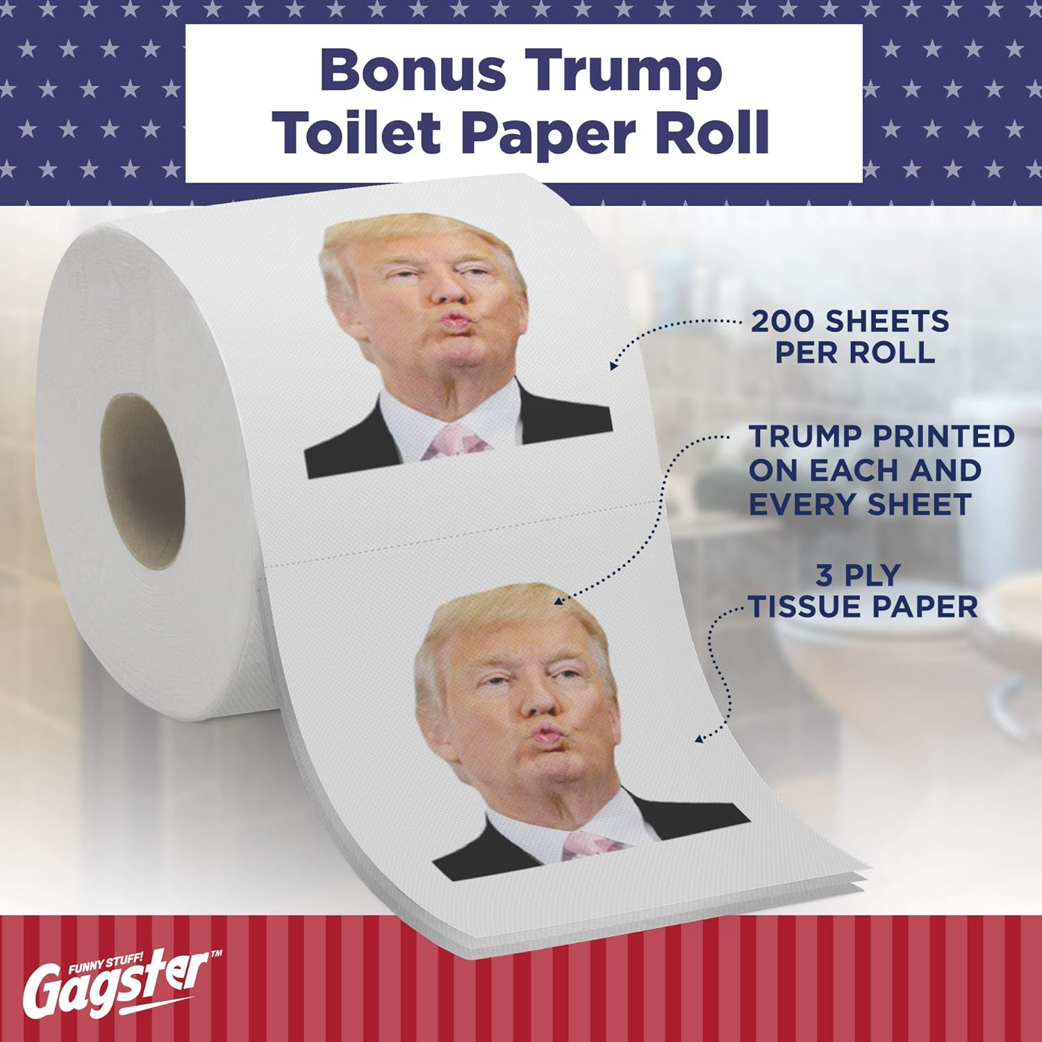 Donald Trump Toilet Brush and Trump Toilet Paper Roll Bundle - Funny Political Gag Gift Toilet Bowl Cleaner Scrubber with 3-Ply Bathroom Tissue Paper - Hilarious Trump Hair Unique Gift Idea image number 2